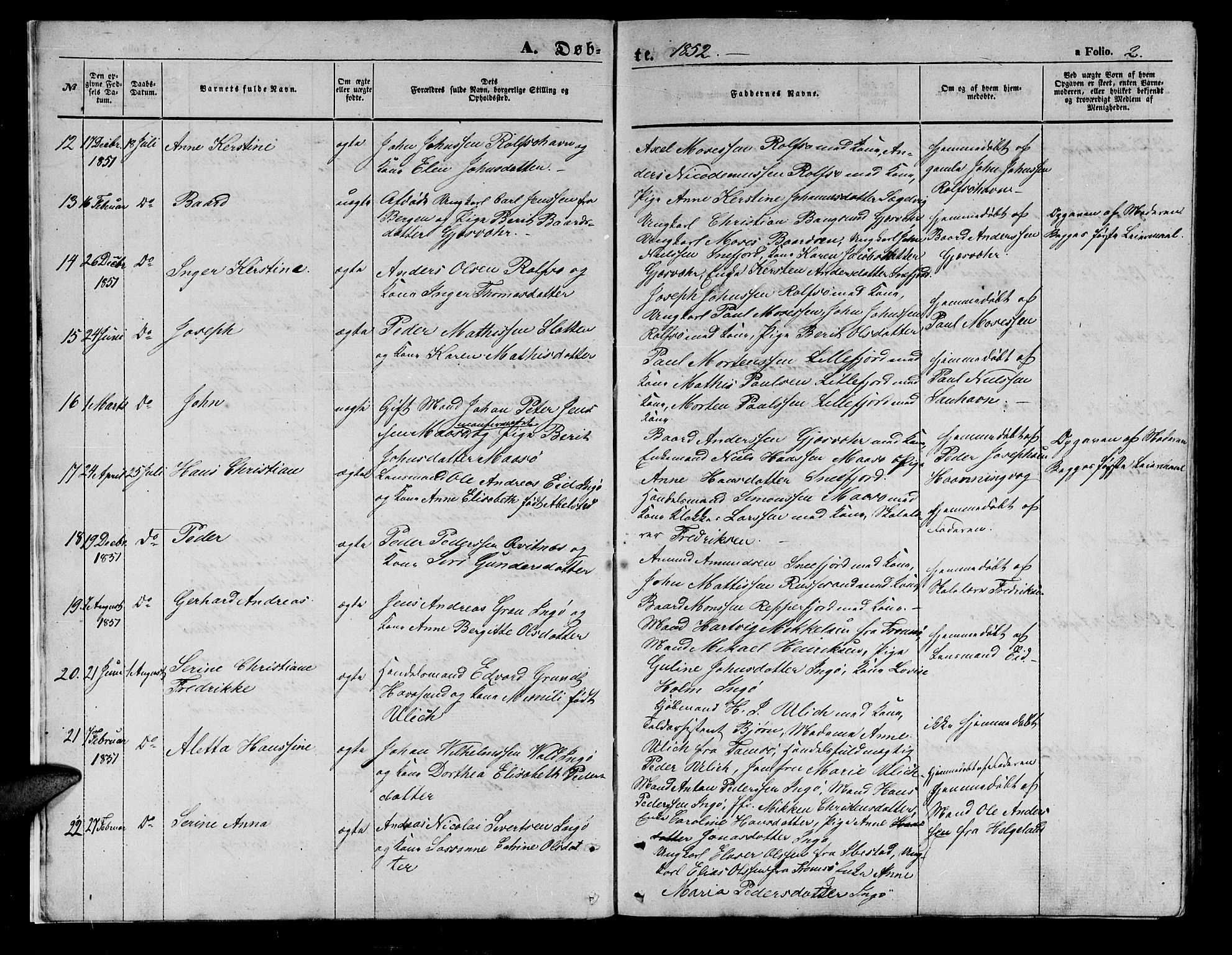 Måsøy sokneprestkontor, AV/SATØ-S-1348/H/Hb/L0001klokker: Klokkerbok nr. 1, 1852-1877, s. 2