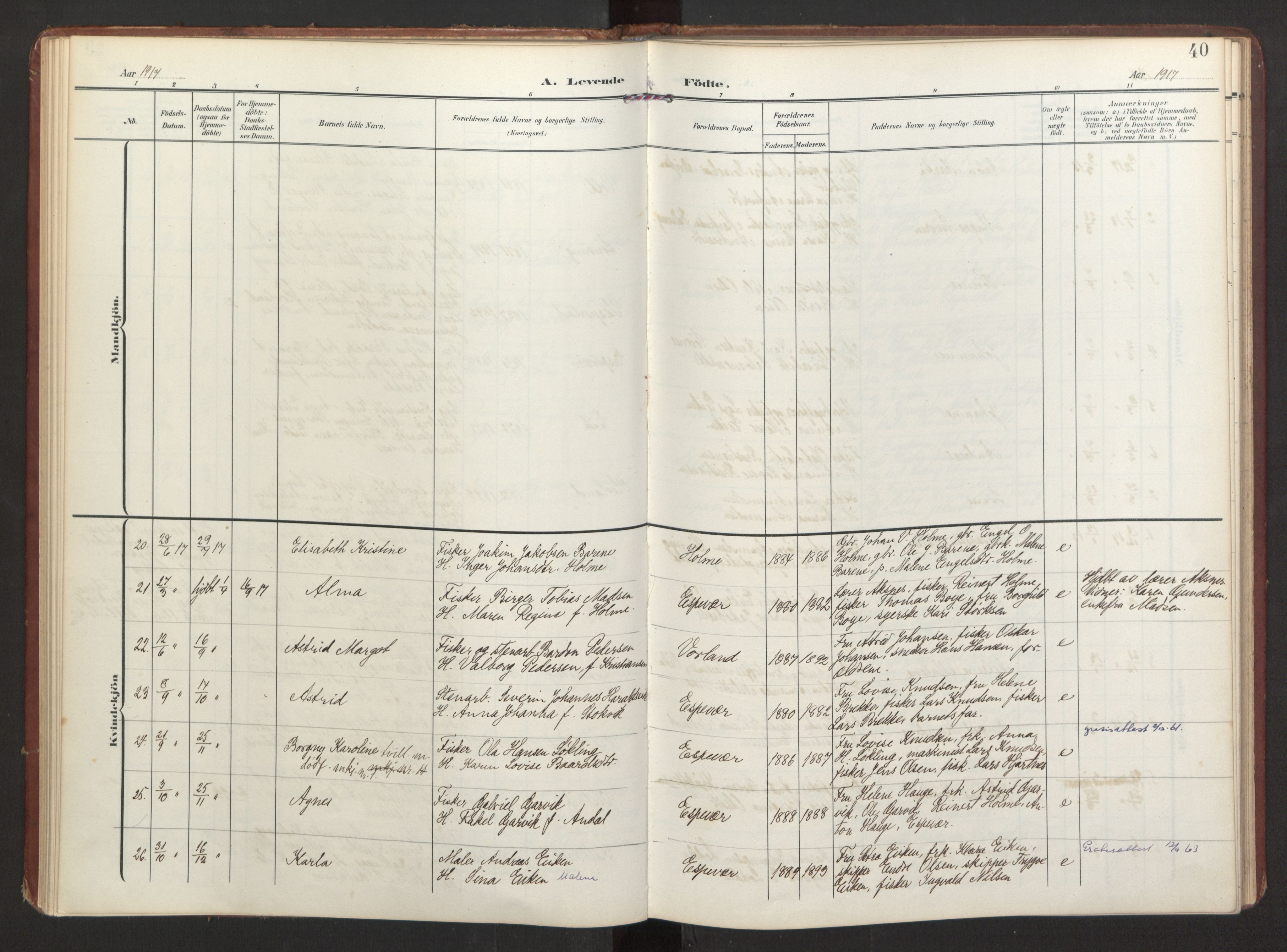 Finnås sokneprestembete, AV/SAB-A-99925/H/Ha/Haa/Haad/L0003: Ministerialbok nr. D 3, 1907-1921, s. 40