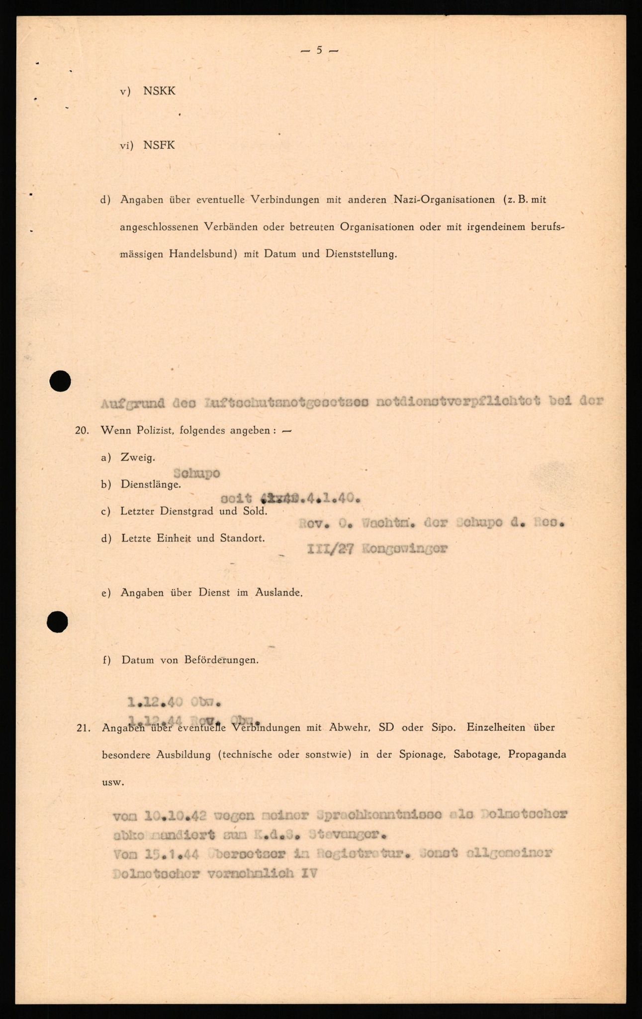 Forsvaret, Forsvarets overkommando II, AV/RA-RAFA-3915/D/Db/L0018: CI Questionaires. Tyske okkupasjonsstyrker i Norge. Tyskere., 1945-1946, s. 358