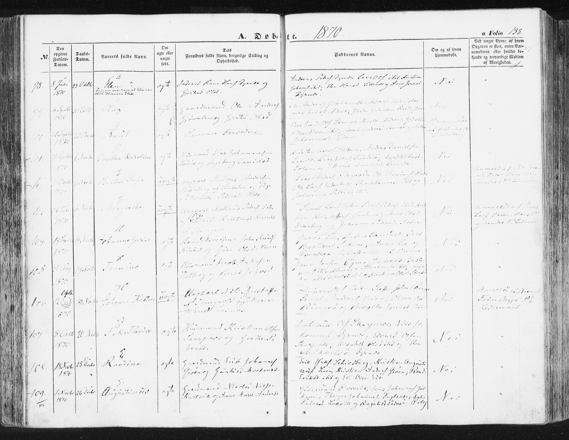 Ministerialprotokoller, klokkerbøker og fødselsregistre - Møre og Romsdal, SAT/A-1454/581/L0937: Ministerialbok nr. 581A05, 1853-1872, s. 138