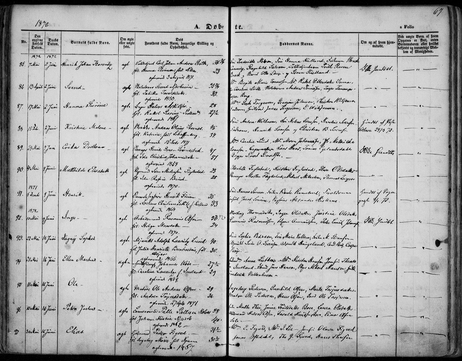 Domkirken sokneprestkontor, AV/SAST-A-101812/001/30/30BA/L0022: Ministerialbok nr. A 21, 1868-1877, s. 67