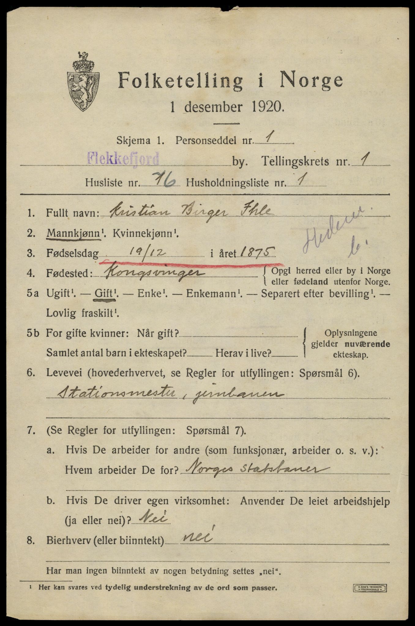 SAK, Folketelling 1920 for 1004 Flekkefjord kjøpstad, 1920, s. 2476