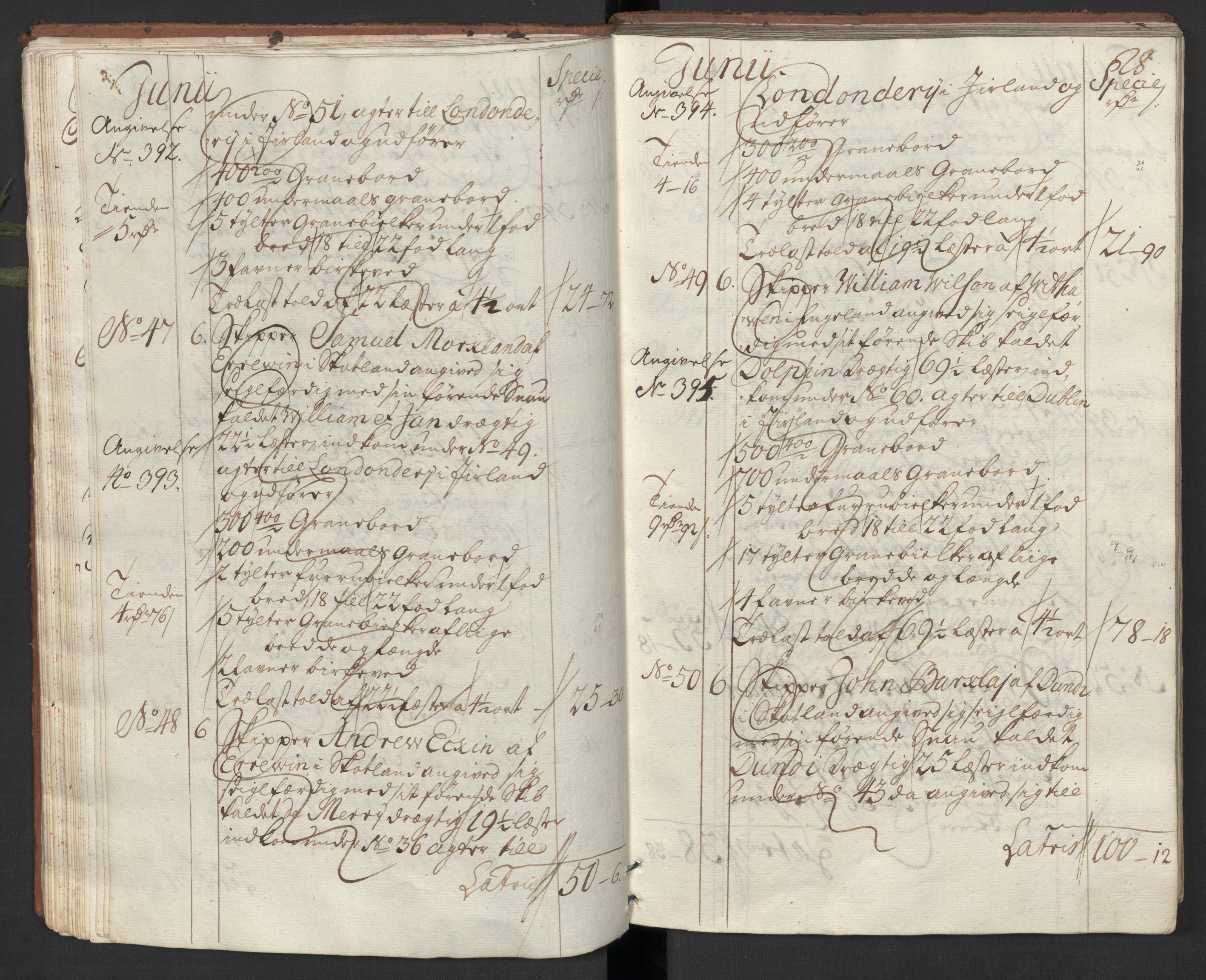 Generaltollkammeret, tollregnskaper, AV/RA-EA-5490/R33/L0013/0002: Tollregnskaper Trondheim A / Utgående tollbok, 1731, s. 27b-28a