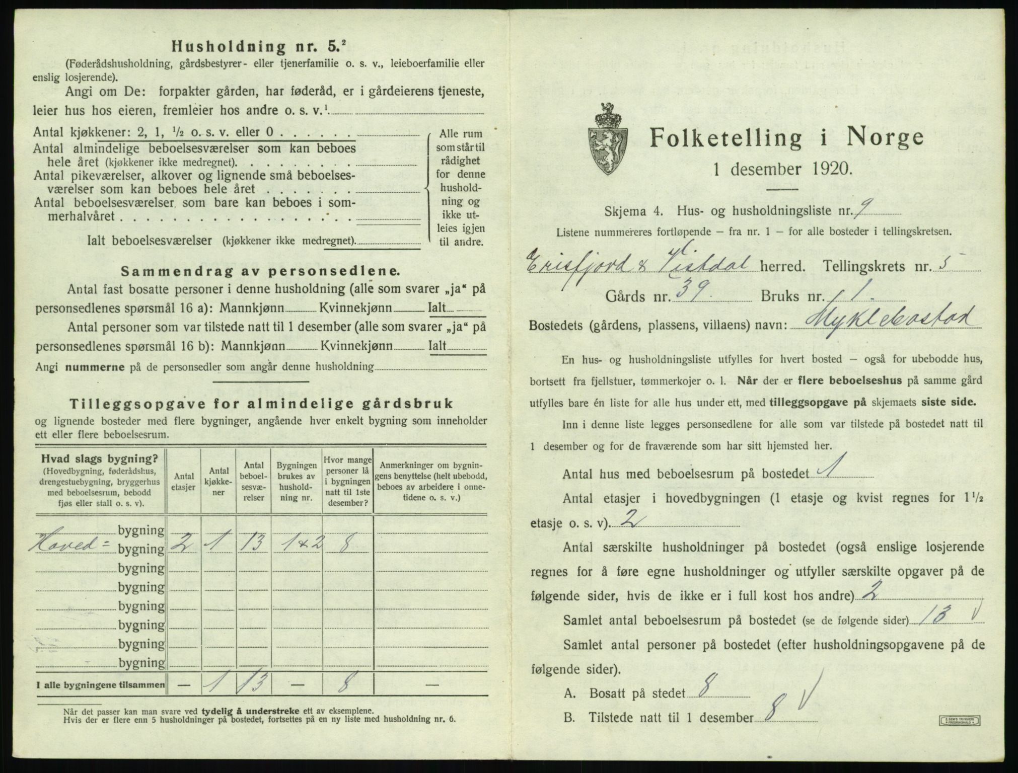 SAT, Folketelling 1920 for 1542 Eresfjord og Vistdal herred, 1920, s. 417