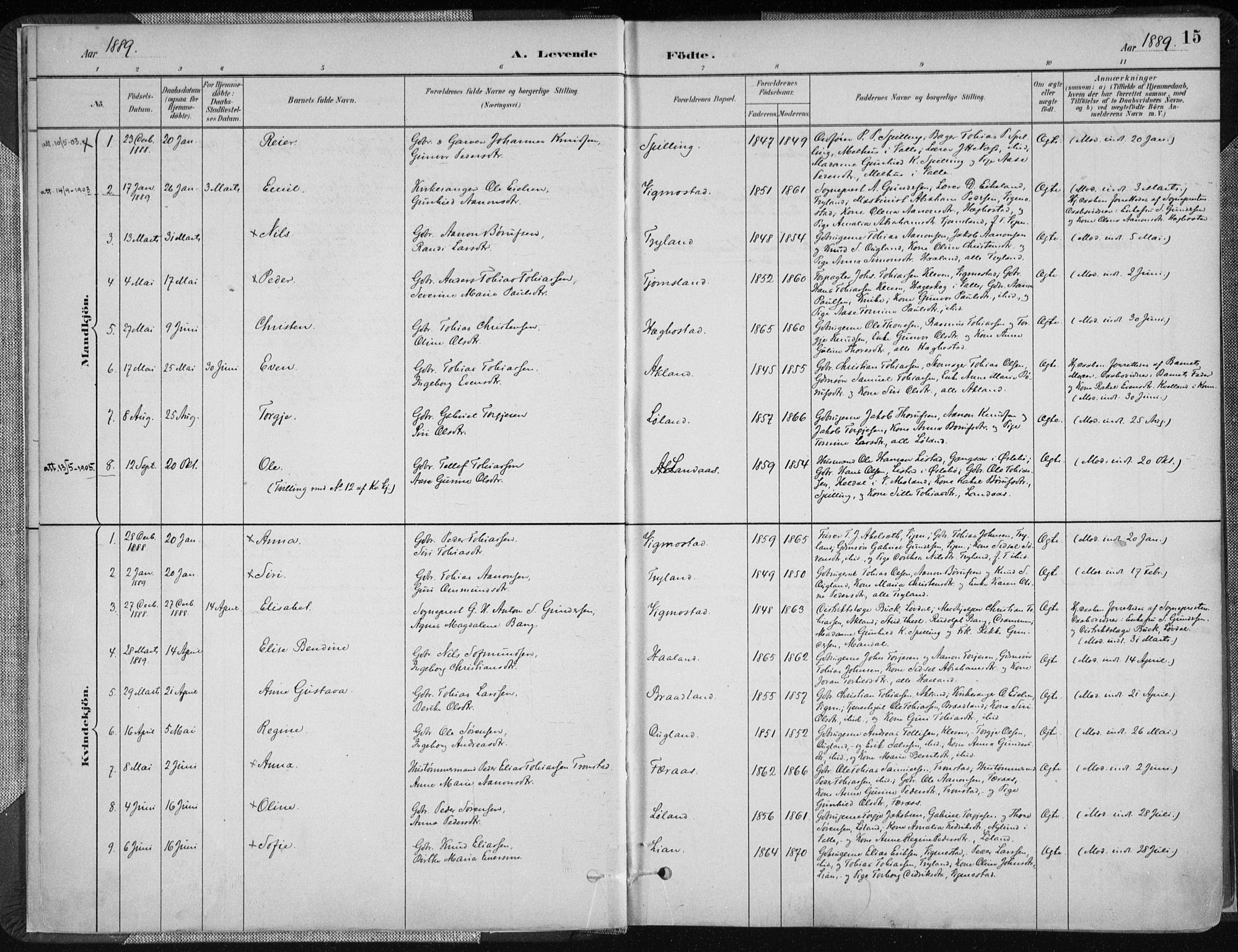 Nord-Audnedal sokneprestkontor, AV/SAK-1111-0032/F/Fa/Fab/L0003: Ministerialbok nr. A 3, 1882-1900, s. 15