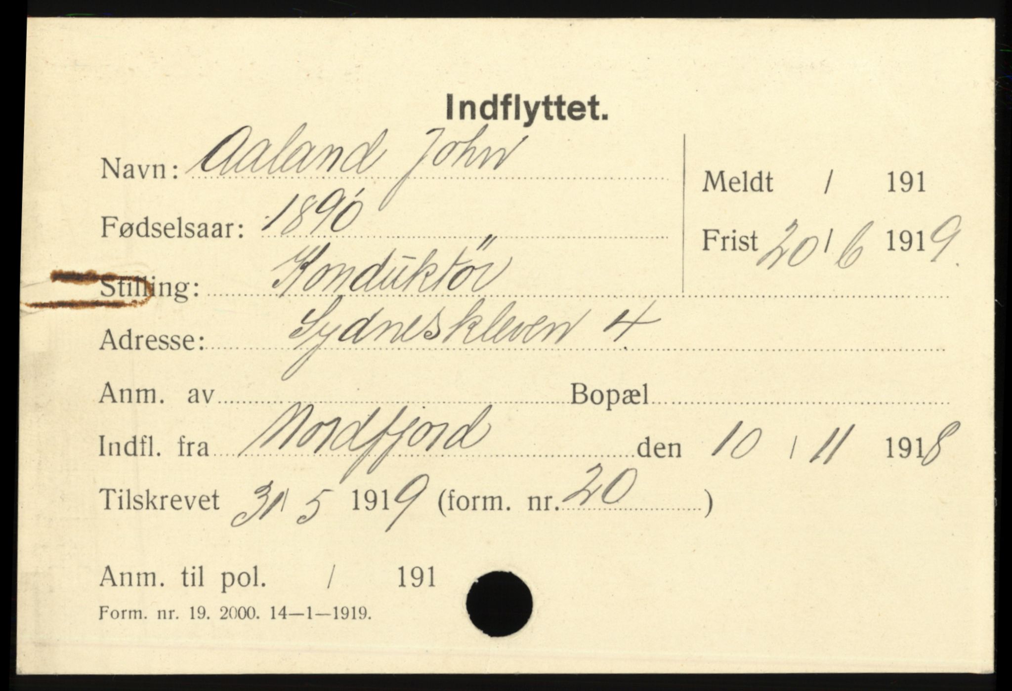 Bergen folkeregister, SAB/A-17201/I/Ia/L0001: Utflyttet 1912 - 1920, Aaland - Andersen, H., 1912-1920