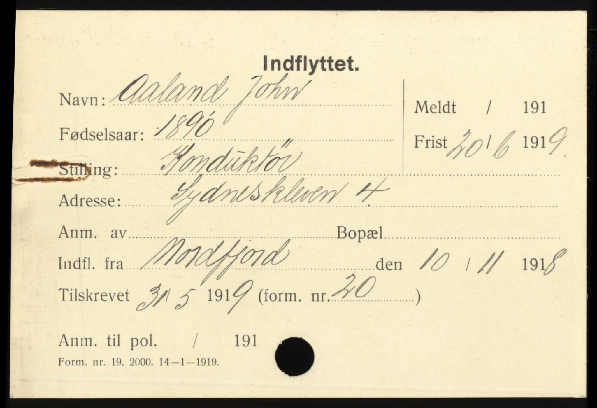 Bergen folkeregister, AV/SAB-A-17201/I/Ia/L0001: Utflyttet 1912 - 1920, Aaland - Andersen, H., 1912-1920