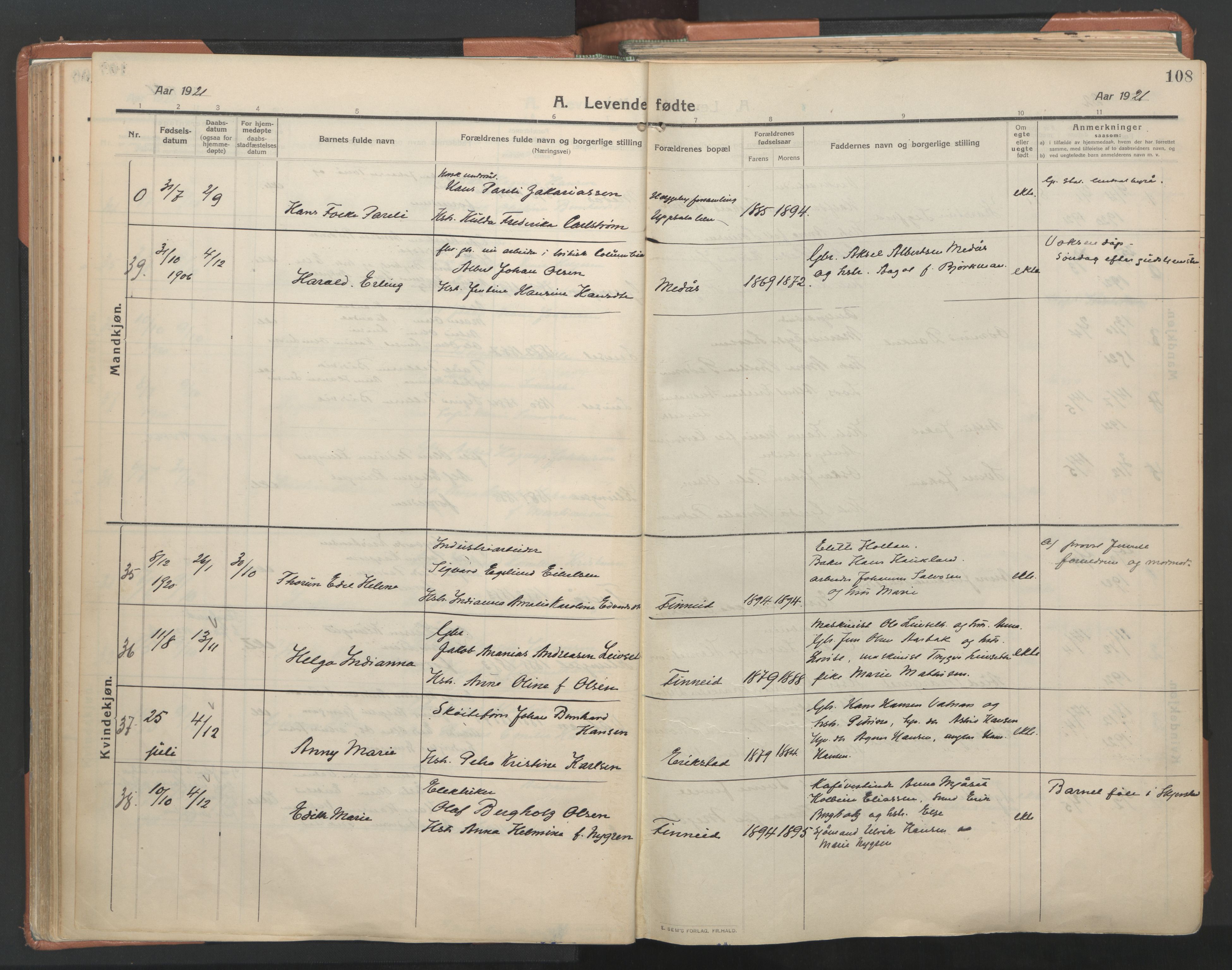 Ministerialprotokoller, klokkerbøker og fødselsregistre - Nordland, AV/SAT-A-1459/849/L0698: Ministerialbok nr. 849A09, 1911-1924, s. 108