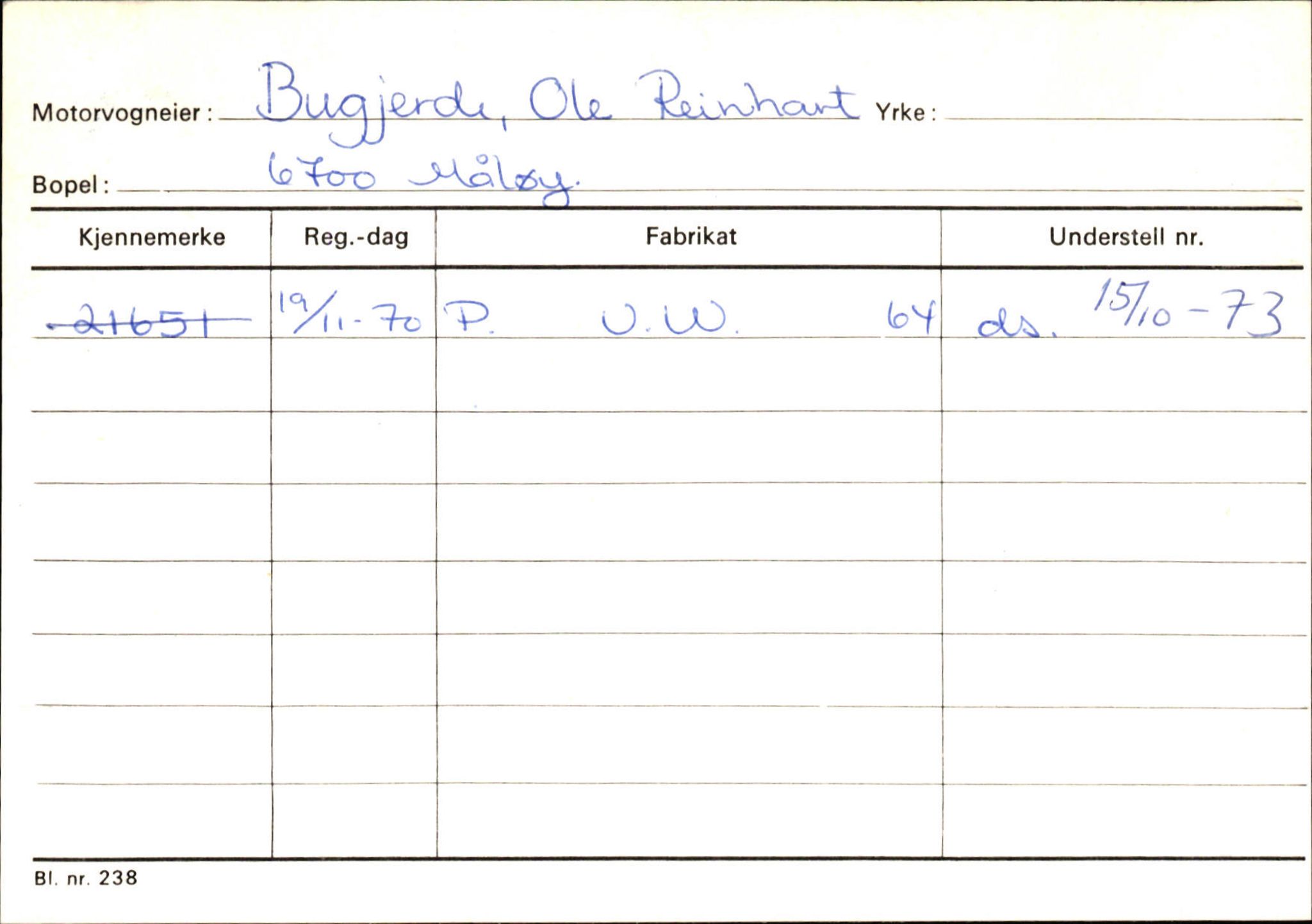 Statens vegvesen, Sogn og Fjordane vegkontor, SAB/A-5301/4/F/L0144: Registerkort Vågsøy A-R, 1945-1975, s. 311