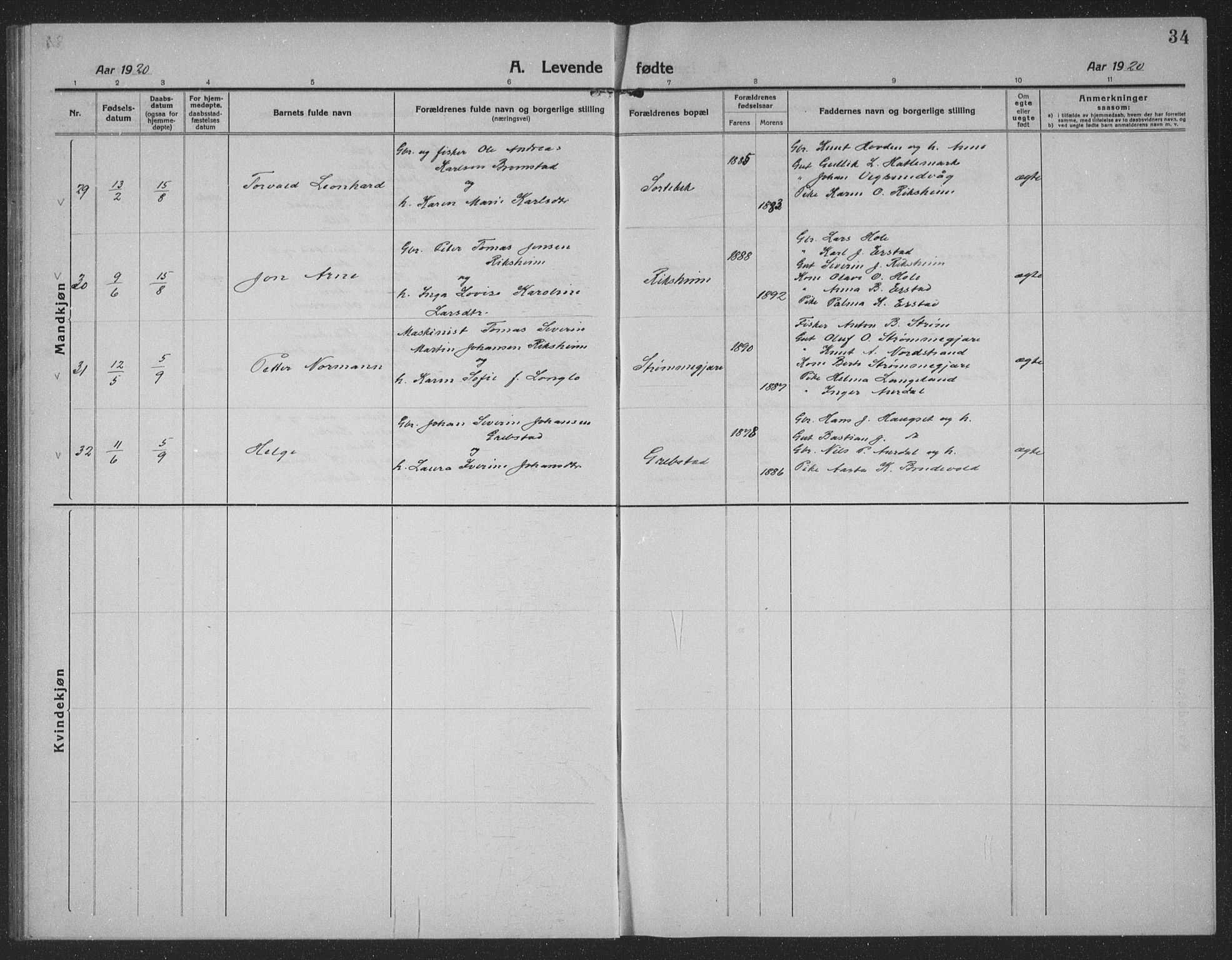 Ministerialprotokoller, klokkerbøker og fødselsregistre - Møre og Romsdal, AV/SAT-A-1454/523/L0342: Klokkerbok nr. 523C05, 1916-1937, s. 34