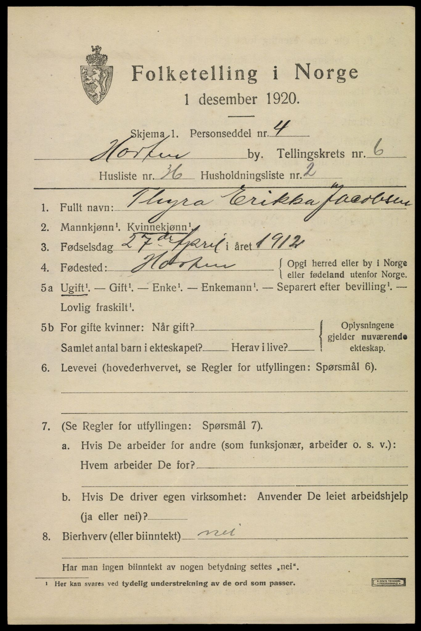 SAKO, Folketelling 1920 for 0703 Horten kjøpstad, 1920, s. 22993