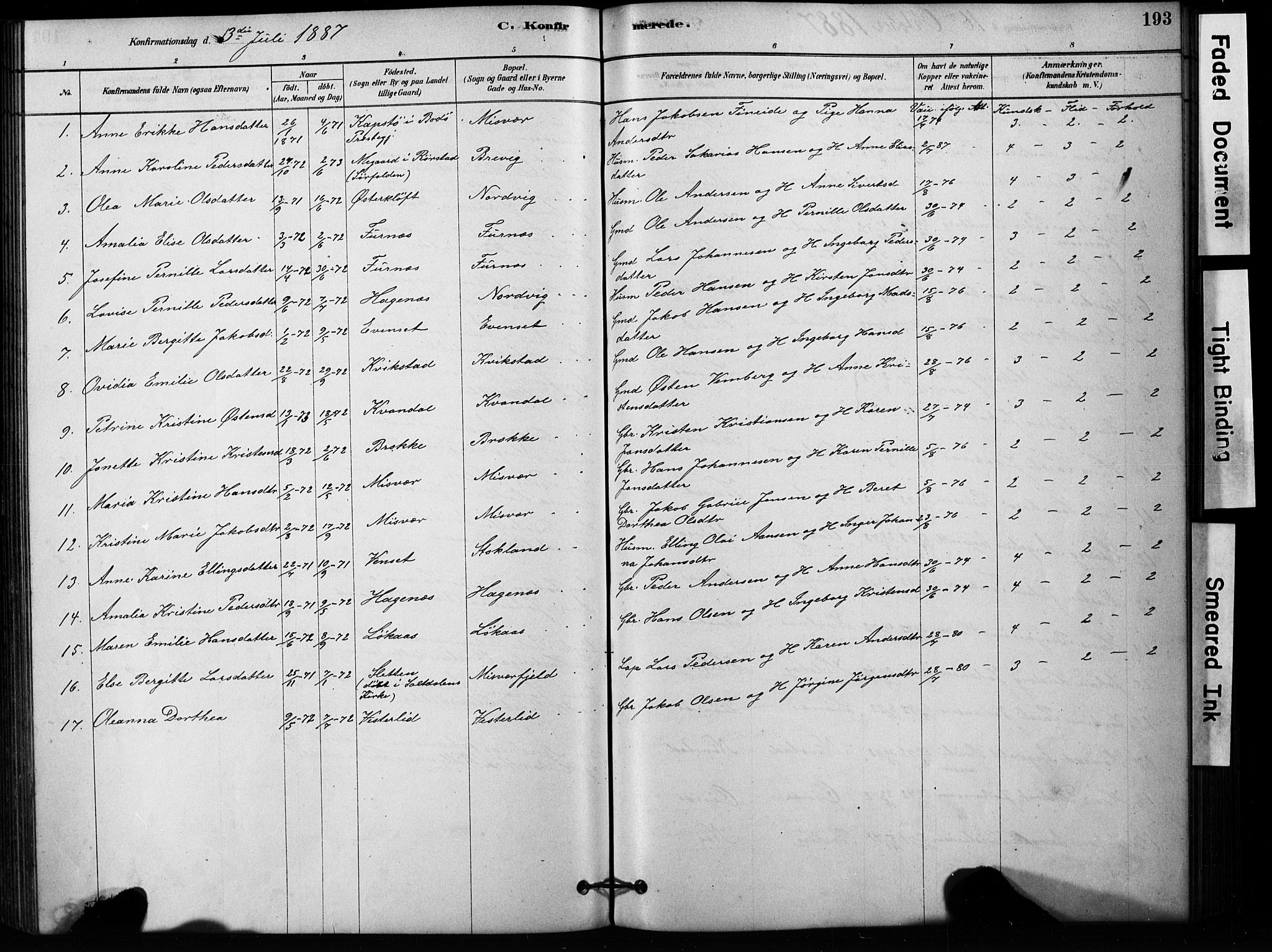 Ministerialprotokoller, klokkerbøker og fødselsregistre - Nordland, AV/SAT-A-1459/852/L0754: Klokkerbok nr. 852C05, 1878-1894, s. 193