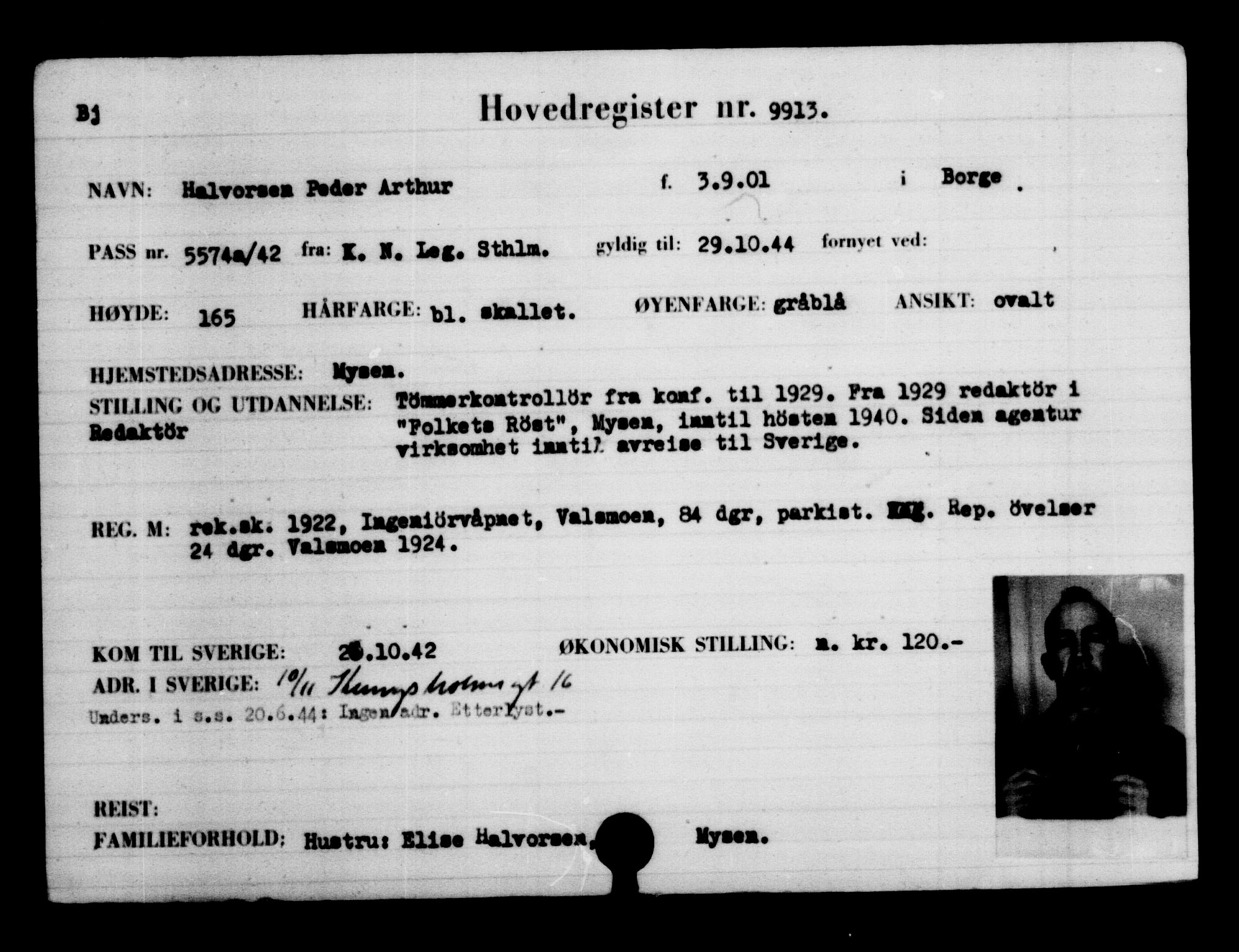 Utenriksstasjonene, Legasjonen i Stockholm, Flyktningkontoret, AV/RA-S-6753/V/Va/L0006: Kjesäterkartoteket, flyktninger med registreringsnr. 9400-12711, 1940-1945, s. 579