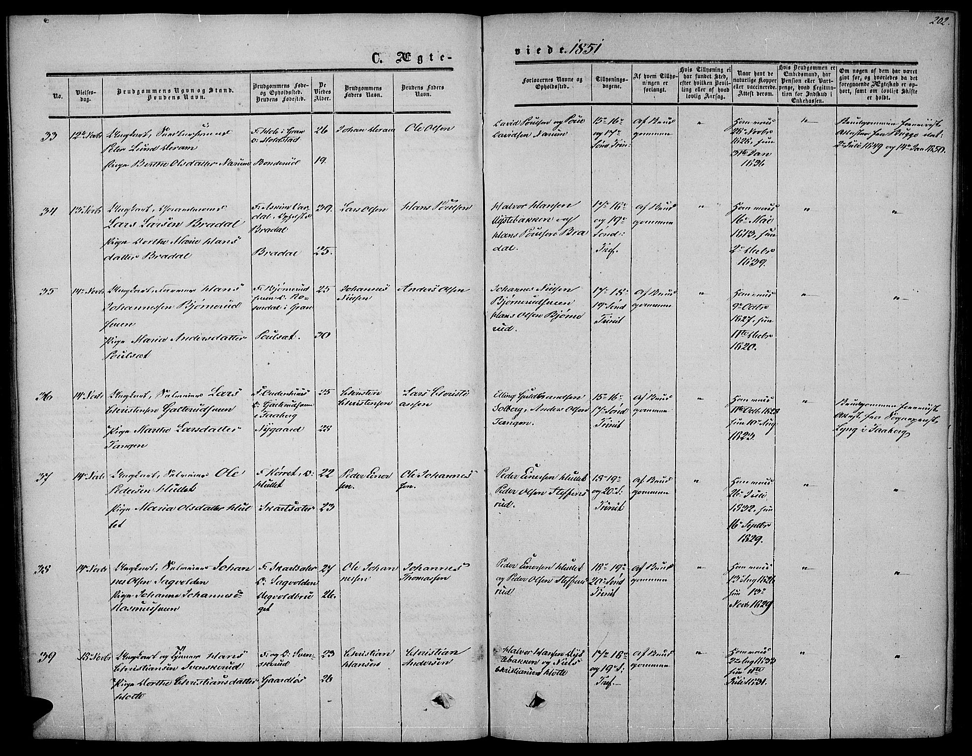 Vestre Toten prestekontor, SAH/PREST-108/H/Ha/Haa/L0005: Ministerialbok nr. 5, 1850-1855, s. 202