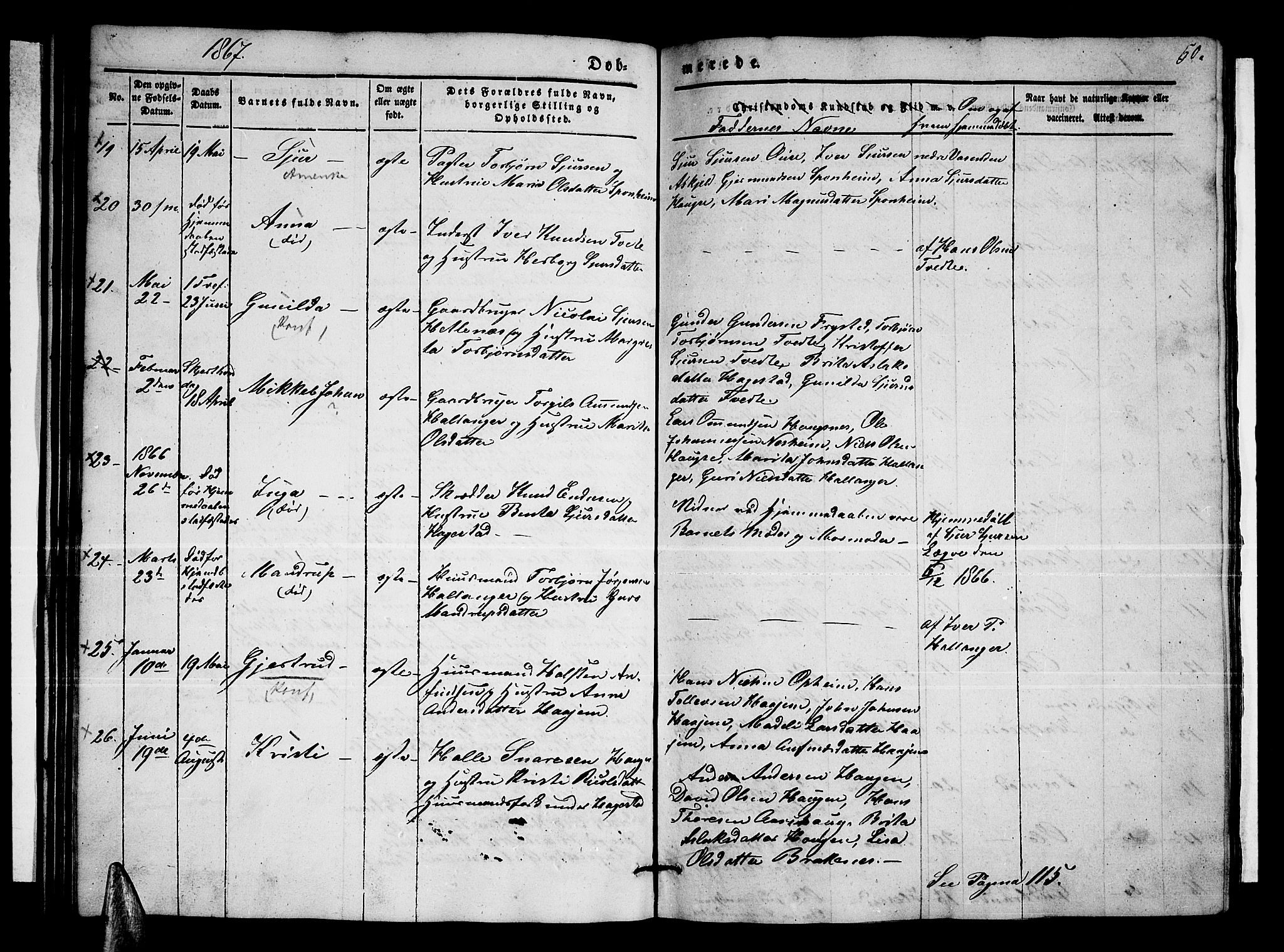 Ulvik sokneprestembete, AV/SAB-A-78801/H/Hab: Klokkerbok nr. A 1, 1855-1868, s. 50