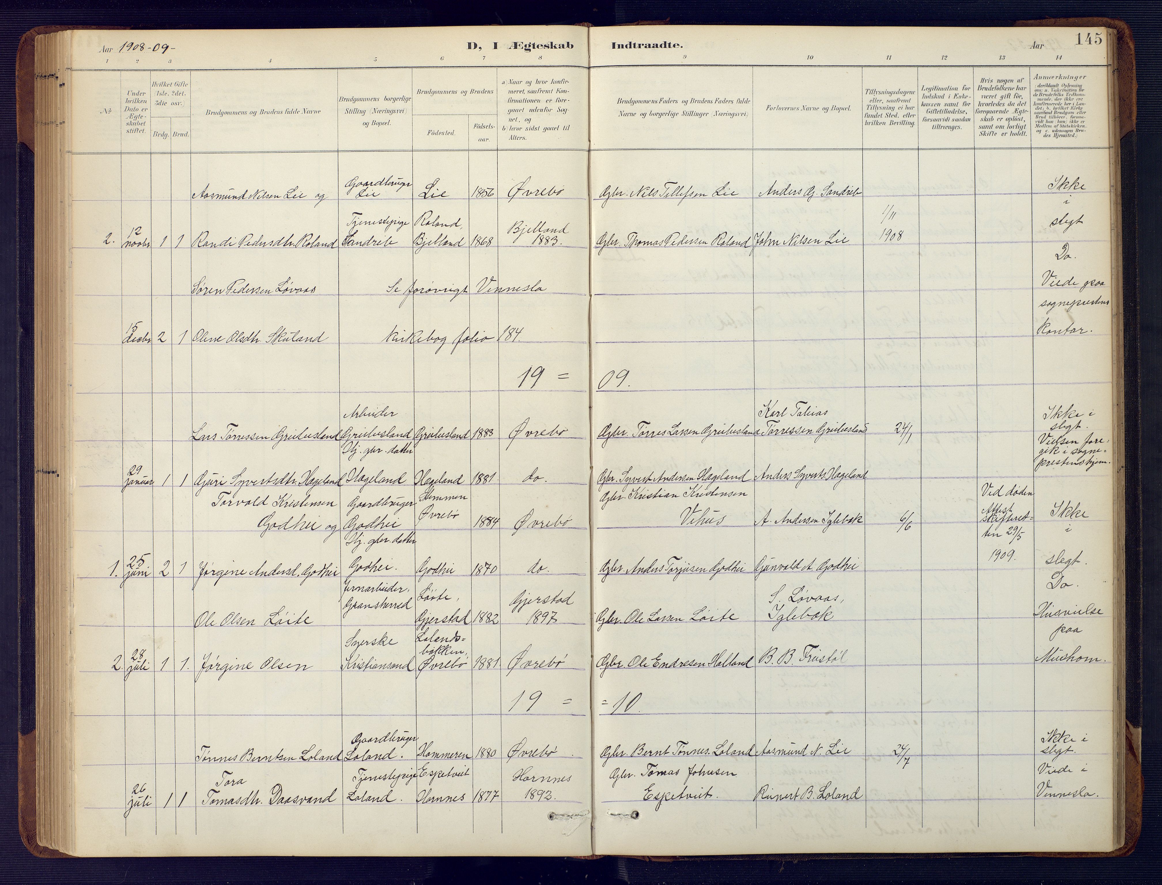 Vennesla sokneprestkontor, AV/SAK-1111-0045/Fb/Fbc/L0003: Klokkerbok nr. B 3, 1895-1946, s. 145