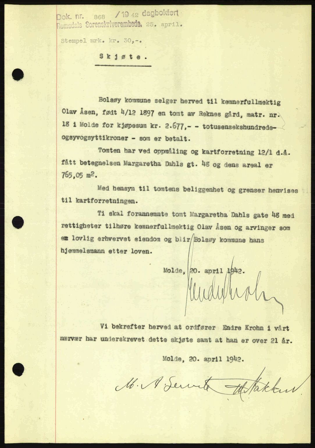 Romsdal sorenskriveri, SAT/A-4149/1/2/2C: Pantebok nr. A12, 1942-1942, Dagboknr: 868/1942