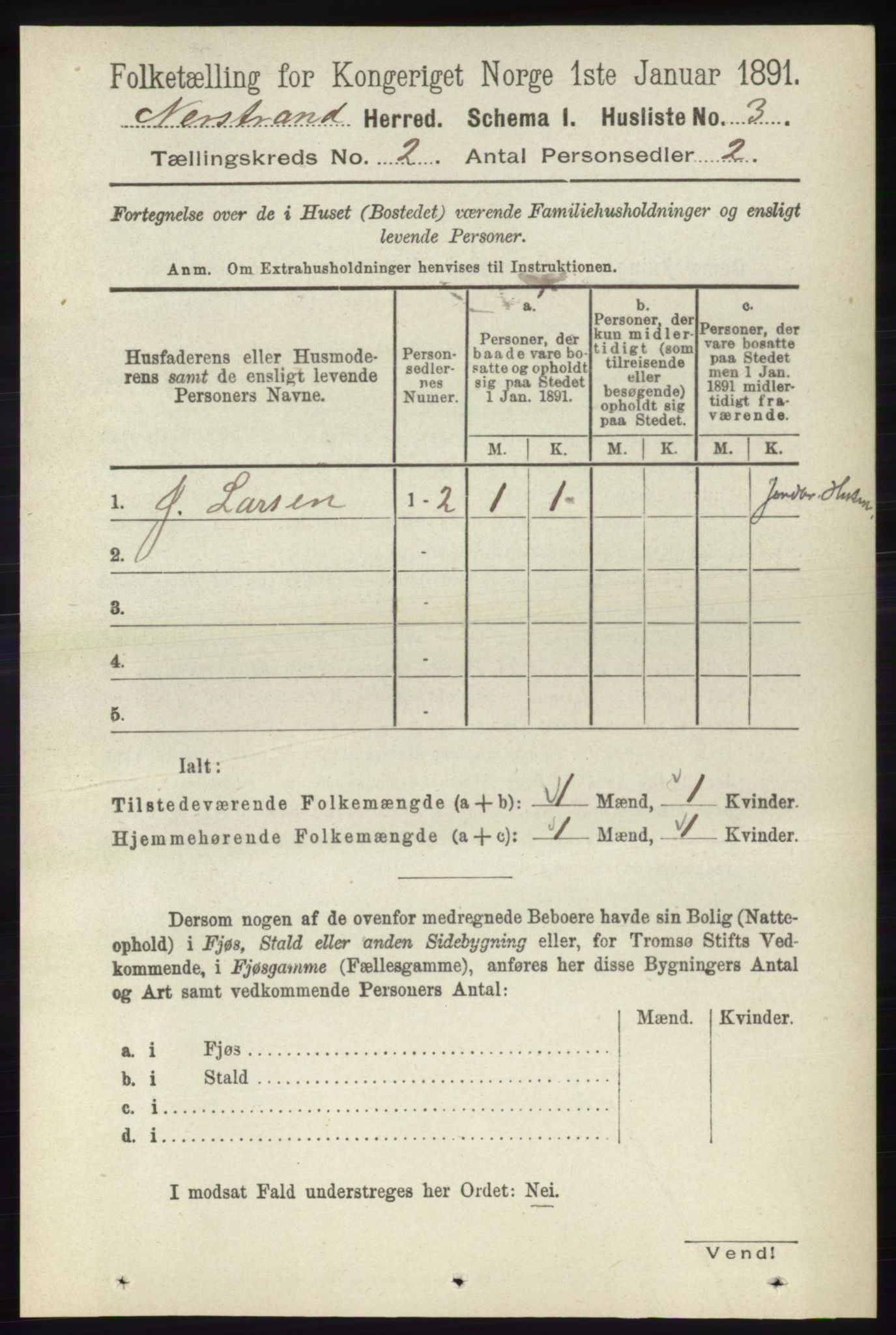 RA, Folketelling 1891 for 1139 Nedstrand herred, 1891, s. 207