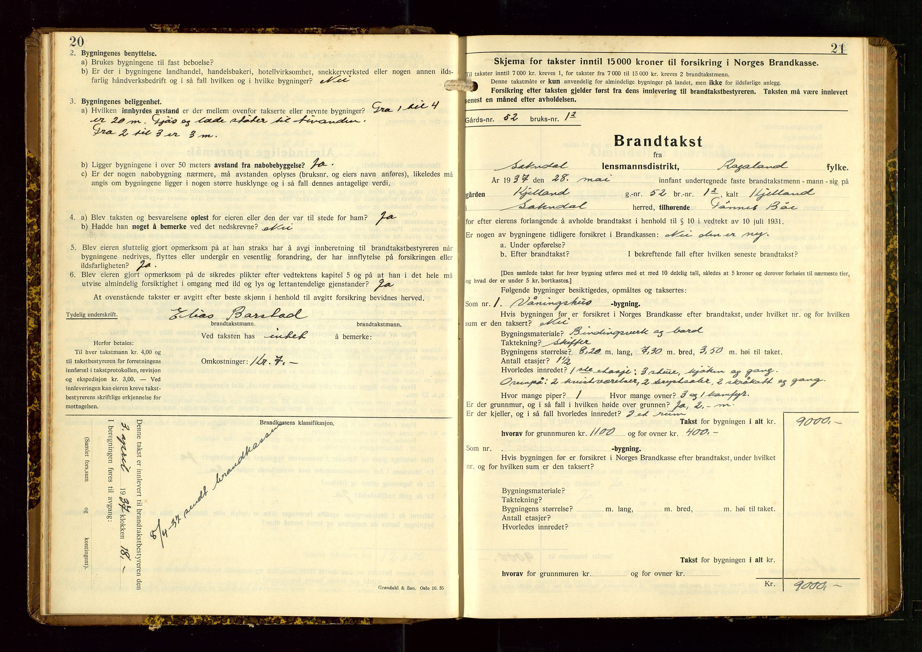 Sokndal lensmannskontor, AV/SAST-A-100417/Gob/L0008: "Brandtakst-Protokoll", 1937-1955, s. 20-21
