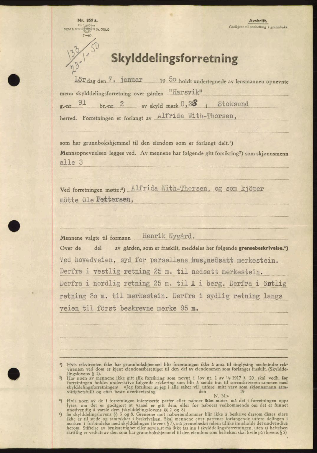 Fosen sorenskriveri, AV/SAT-A-1107/1/2/2C: Pantebok nr. A10, 1949-1950, Dagboknr: 133/1950