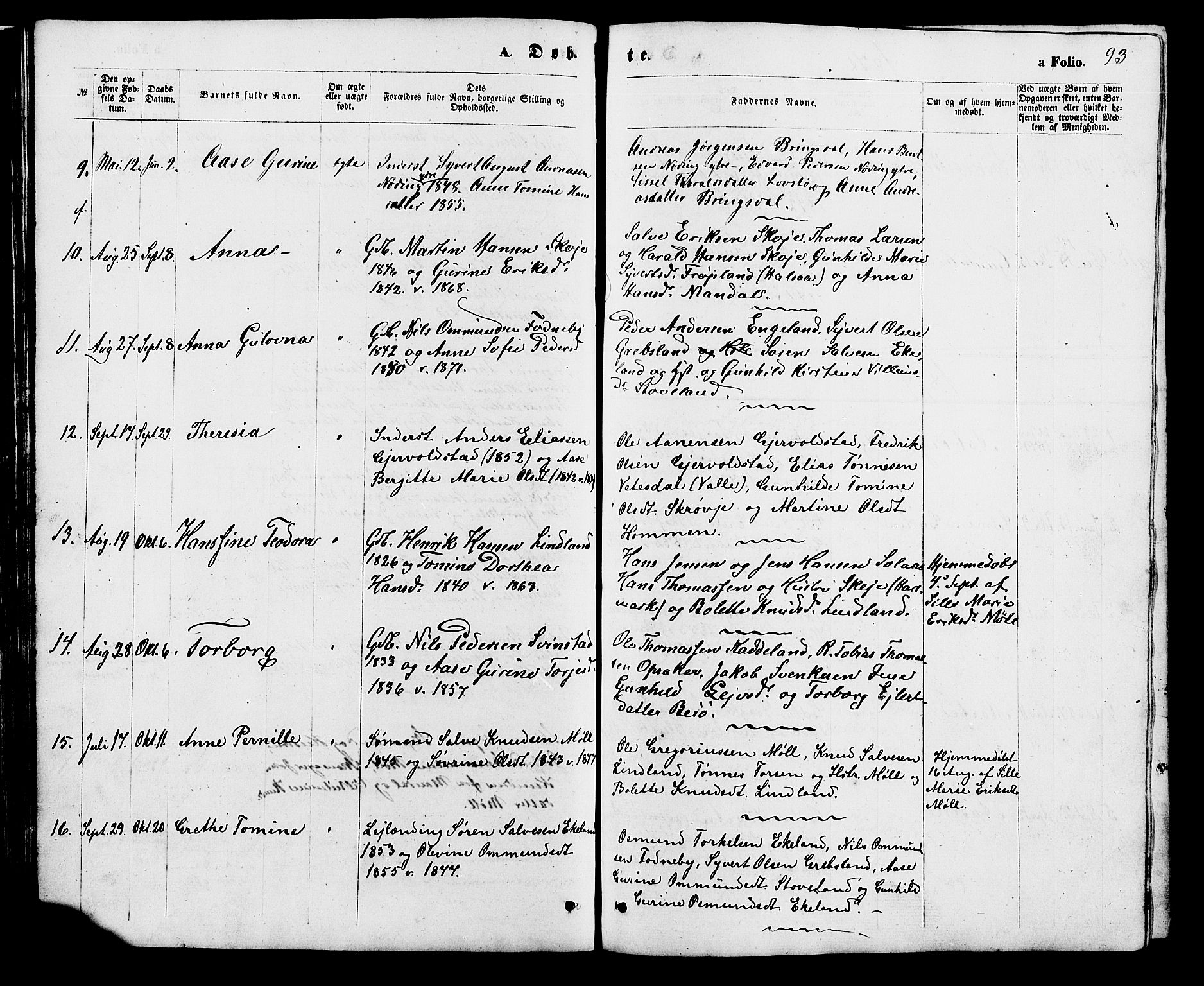Holum sokneprestkontor, AV/SAK-1111-0022/F/Fb/Fba/L0004: Klokkerbok nr. B 4, 1867-1890, s. 93