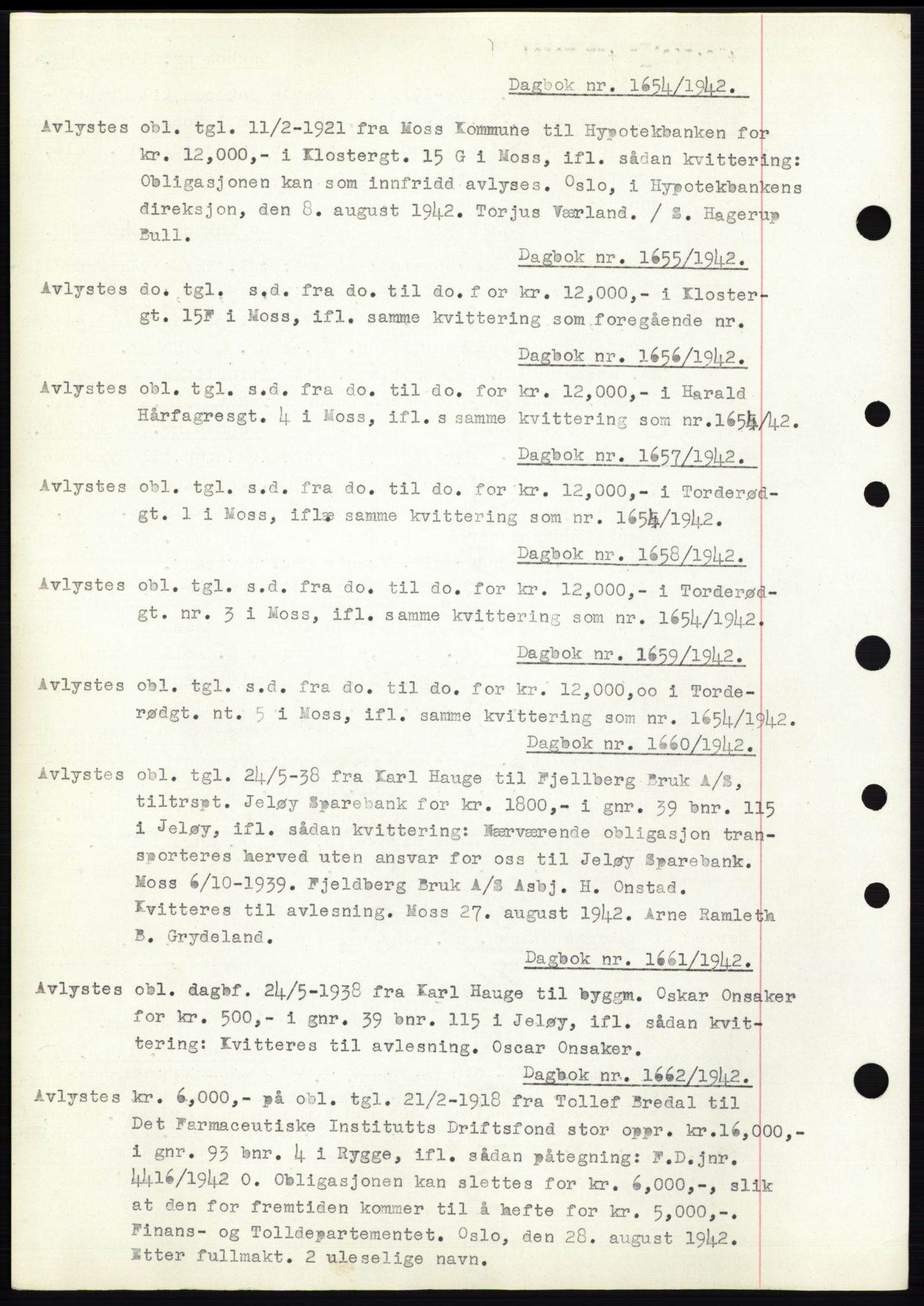 Moss sorenskriveri, SAO/A-10168: Pantebok nr. C10, 1938-1950, Dagboknr: 1654/1942