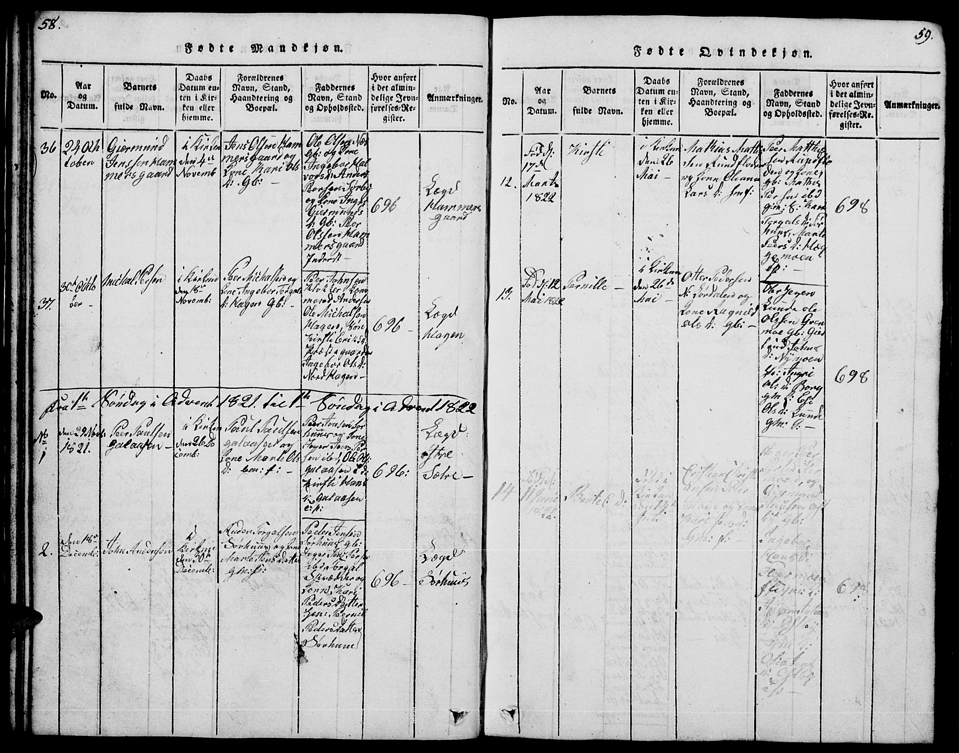 Trysil prestekontor, AV/SAH-PREST-046/H/Ha/Hab/L0004: Klokkerbok nr. 4, 1814-1841, s. 58-59