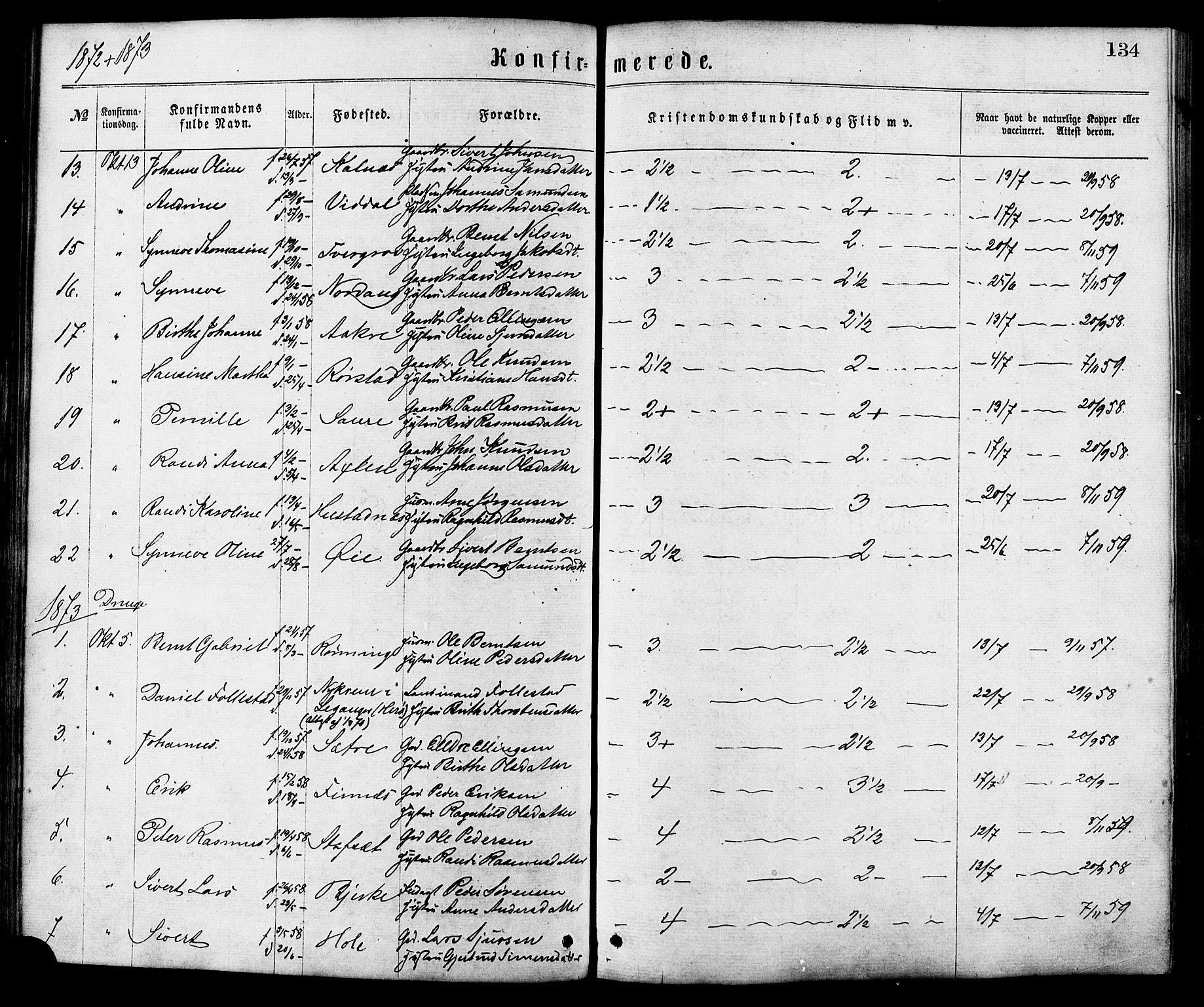 Ministerialprotokoller, klokkerbøker og fødselsregistre - Møre og Romsdal, AV/SAT-A-1454/515/L0210: Ministerialbok nr. 515A06, 1868-1885, s. 134