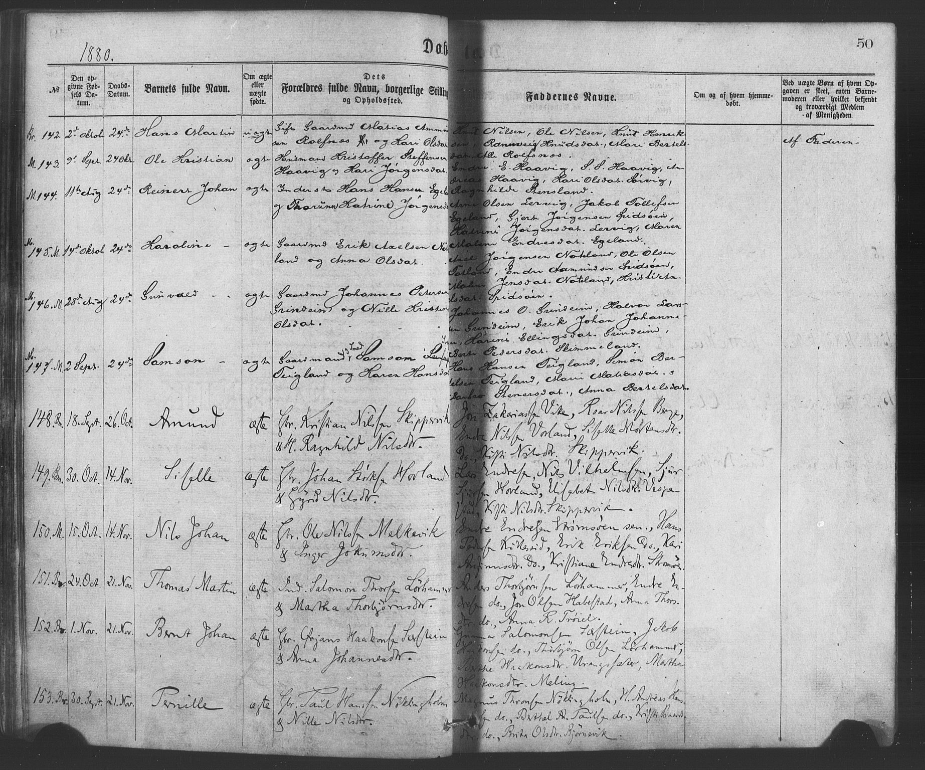 Finnås sokneprestembete, AV/SAB-A-99925/H/Ha/Haa/Haaa/L0009: Ministerialbok nr. A 9, 1873-1881, s. 50