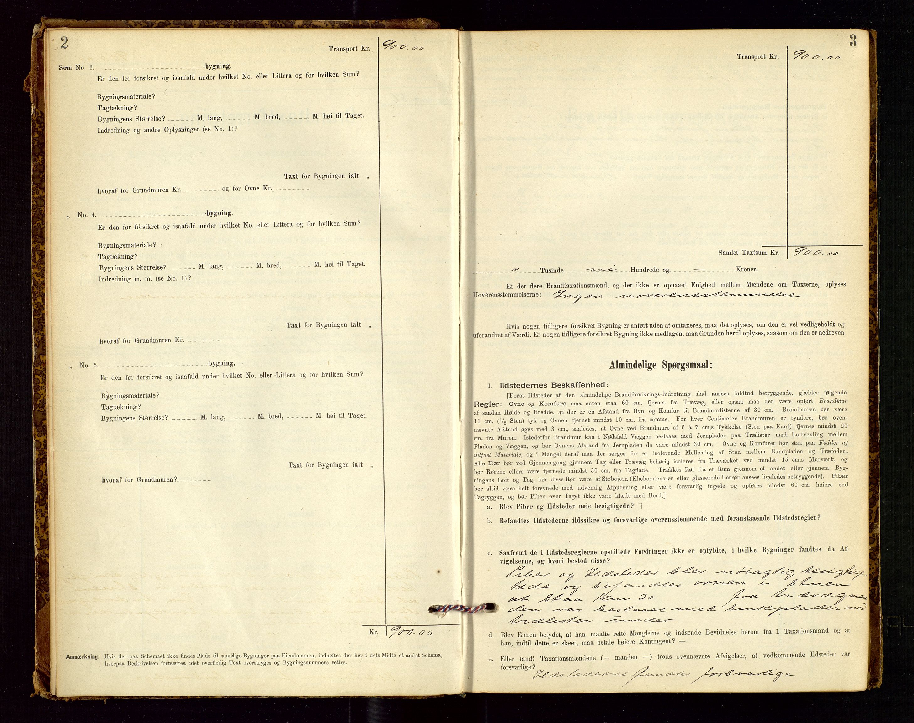 Sand lensmannskontor, SAST/A-100415/Goc/L0001: "Brandtaxationsprotokol", 1895-1935, s. 2-3