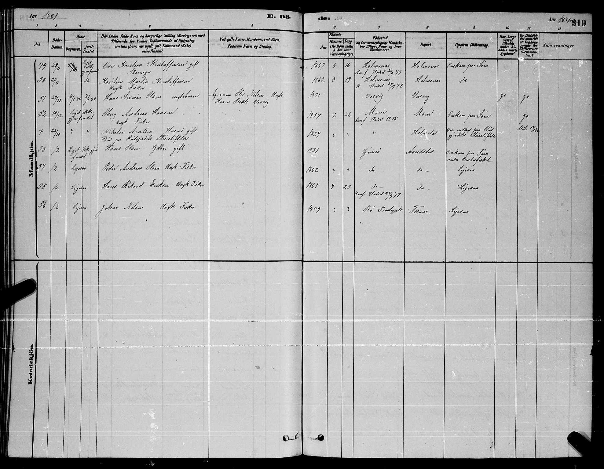 Ministerialprotokoller, klokkerbøker og fødselsregistre - Nordland, AV/SAT-A-1459/888/L1267: Klokkerbok nr. 888C05, 1878-1890, s. 319