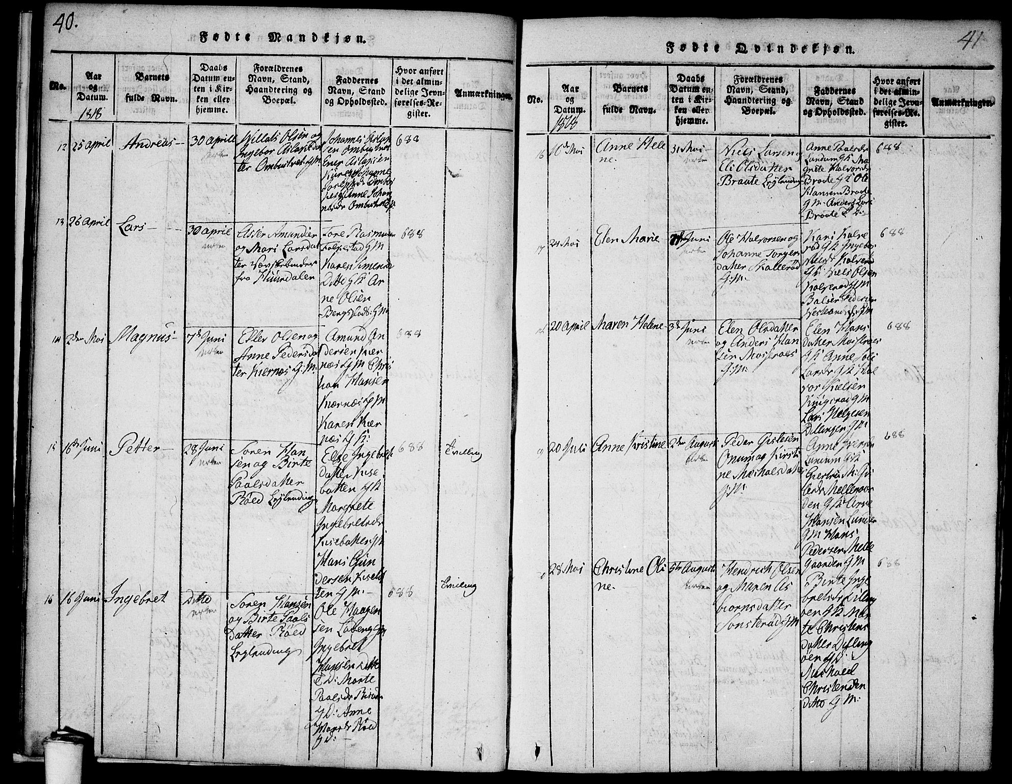 Våler prestekontor Kirkebøker, AV/SAO-A-11083/F/Fa/L0005: Ministerialbok nr. I 5, 1815-1839, s. 40-41