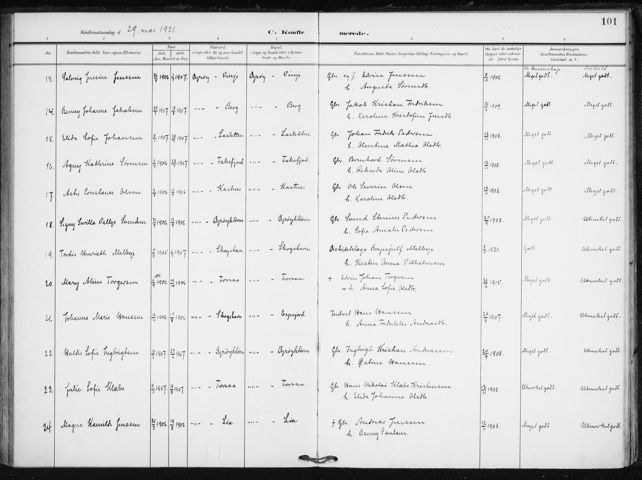 Tranøy sokneprestkontor, SATØ/S-1313/I/Ia/Iaa/L0013kirke: Ministerialbok nr. 13, 1905-1922, s. 101