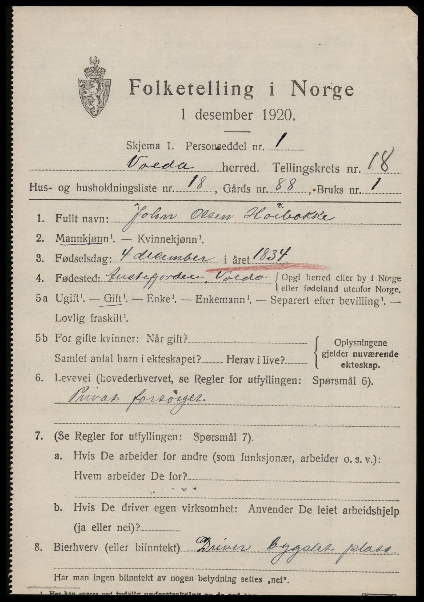 SAT, Folketelling 1920 for 1519 Volda herred, 1920, s. 10106