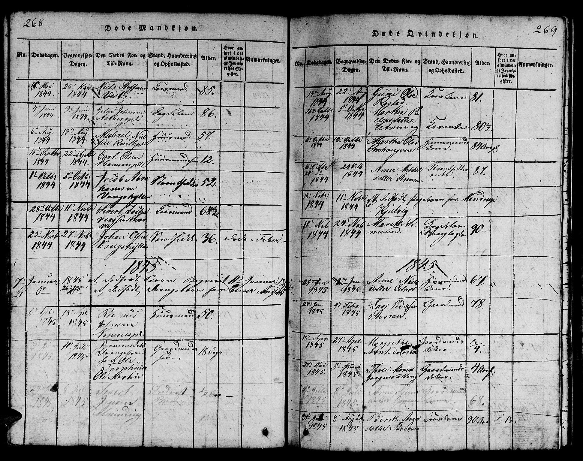Ministerialprotokoller, klokkerbøker og fødselsregistre - Nord-Trøndelag, SAT/A-1458/730/L0298: Klokkerbok nr. 730C01, 1816-1849, s. 268-269