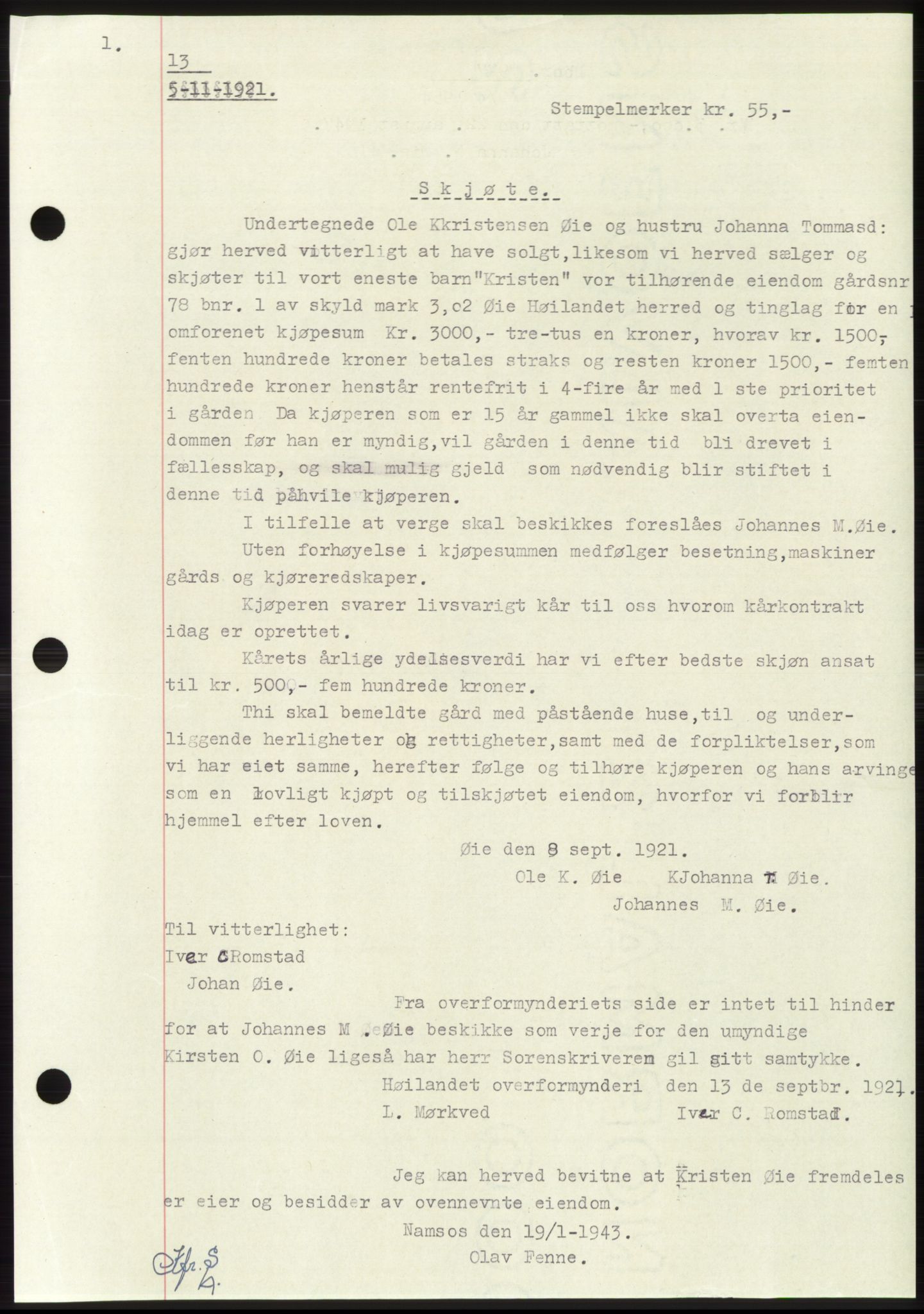 Namdal sorenskriveri, SAT/A-4133/1/2/2C: Pantebok nr. -, 1916-1921, Tingl.dato: 05.11.1921