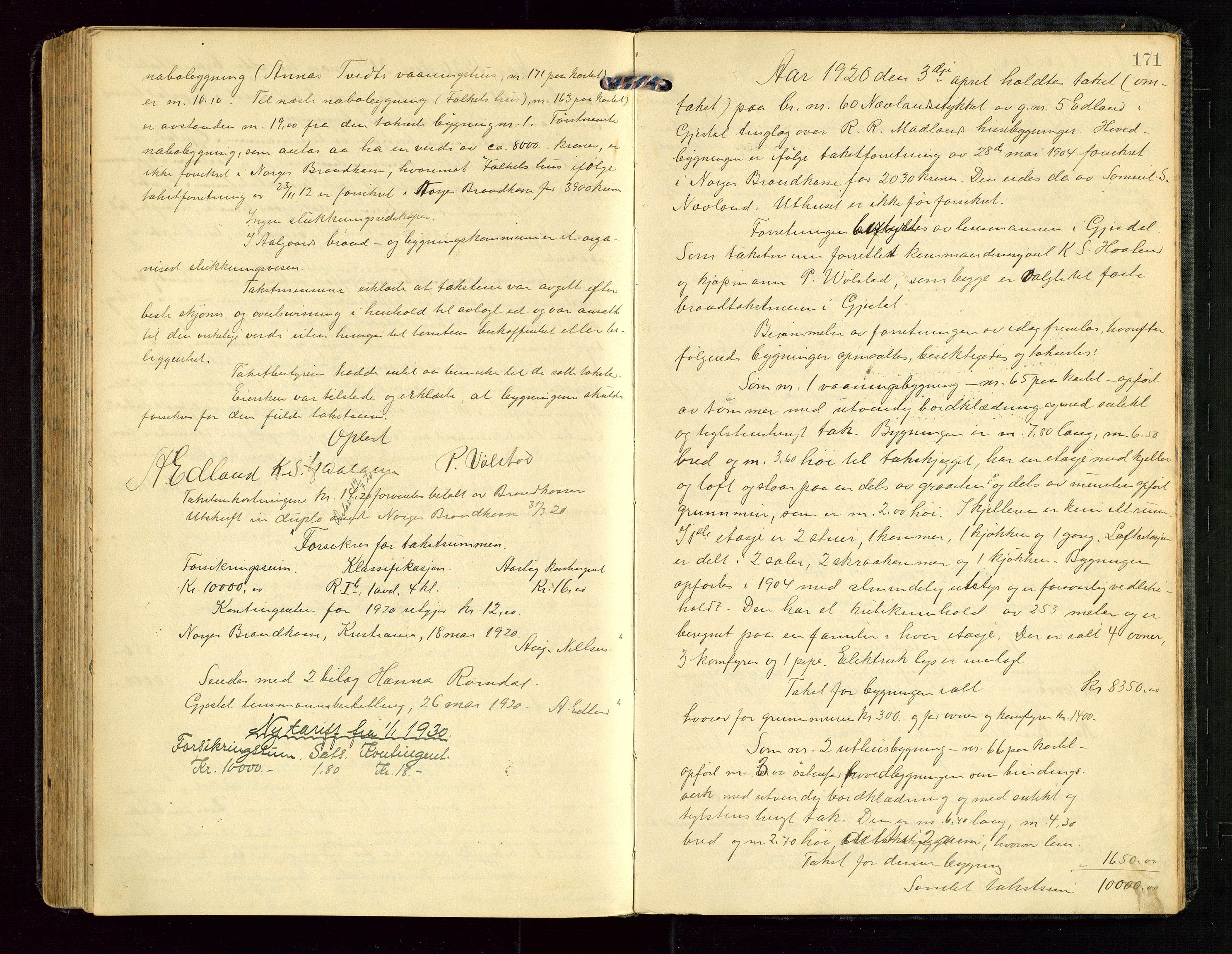 Gjesdal lensmannskontor, AV/SAST-A-100441/Go/L0002: Branntakstprotokoll, 1907-1921, s. 170b-171a