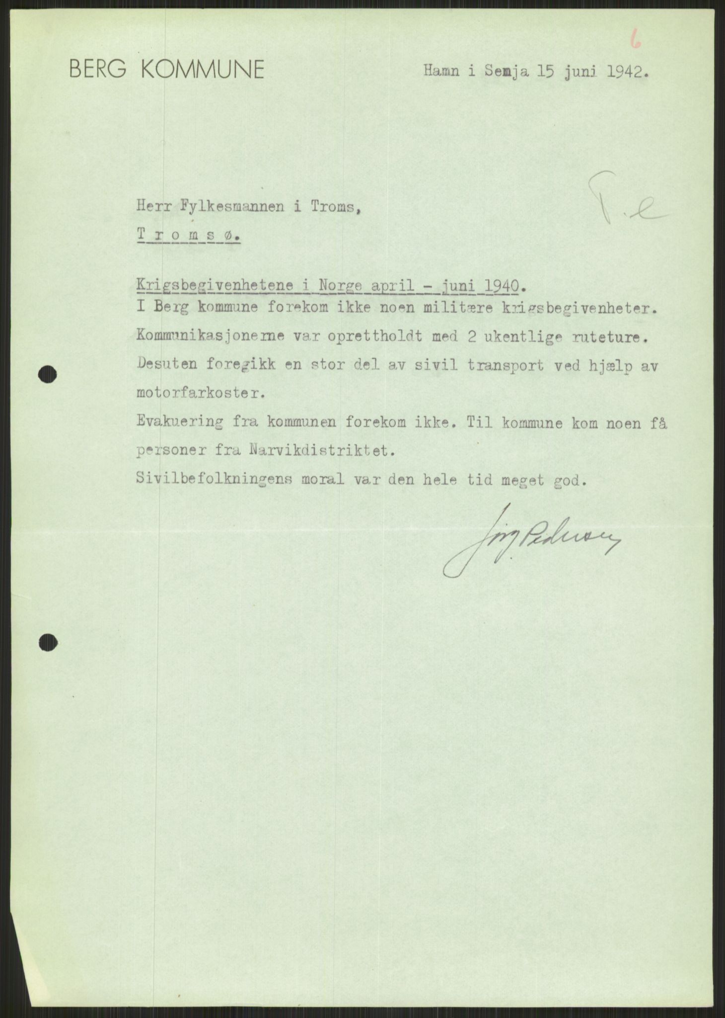 Forsvaret, Forsvarets krigshistoriske avdeling, AV/RA-RAFA-2017/Y/Ya/L0017: II-C-11-31 - Fylkesmenn.  Rapporter om krigsbegivenhetene 1940., 1940, s. 605