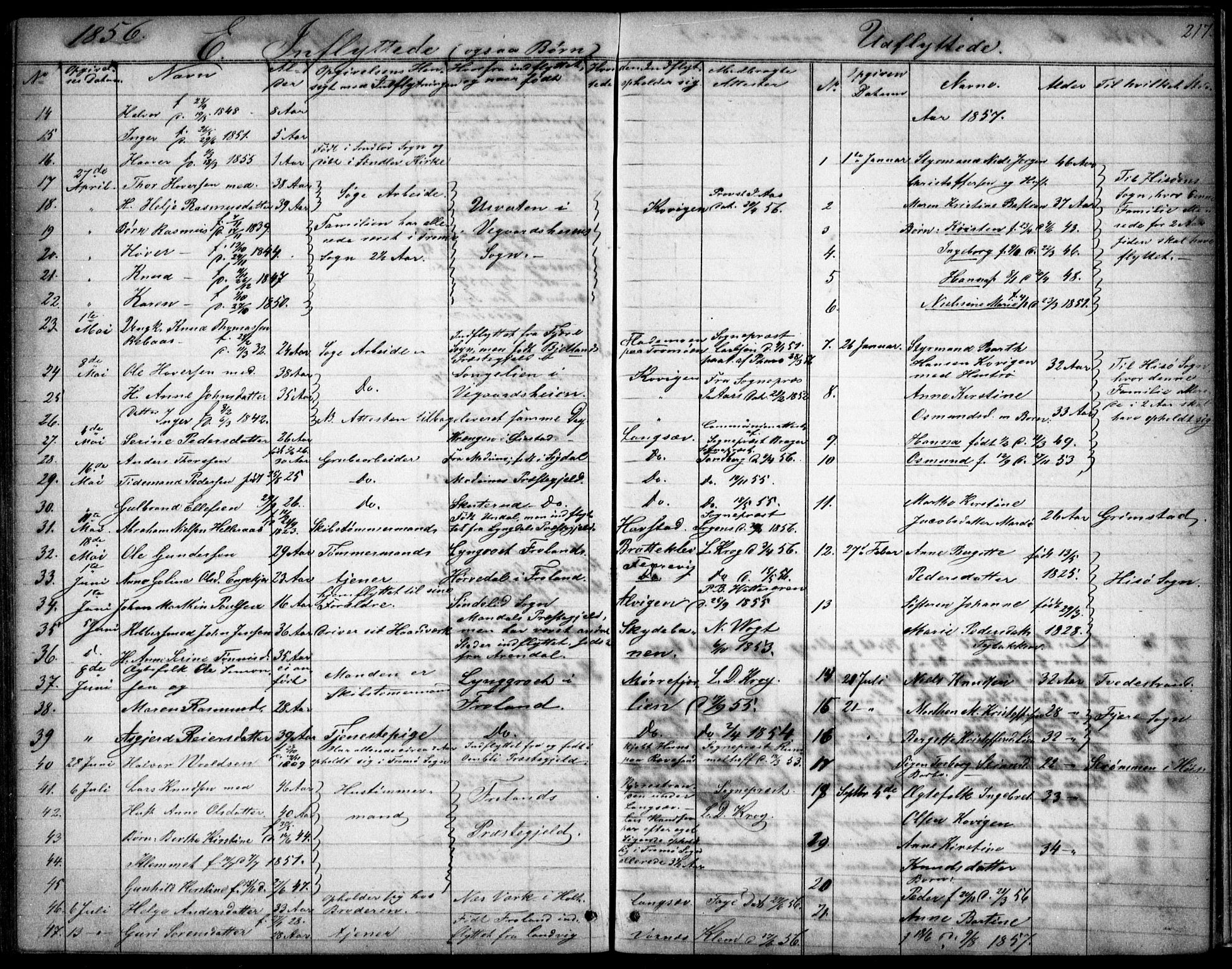 Tromøy sokneprestkontor, AV/SAK-1111-0041/F/Fb/L0002: Klokkerbok nr. B 2, 1851-1858, s. 217