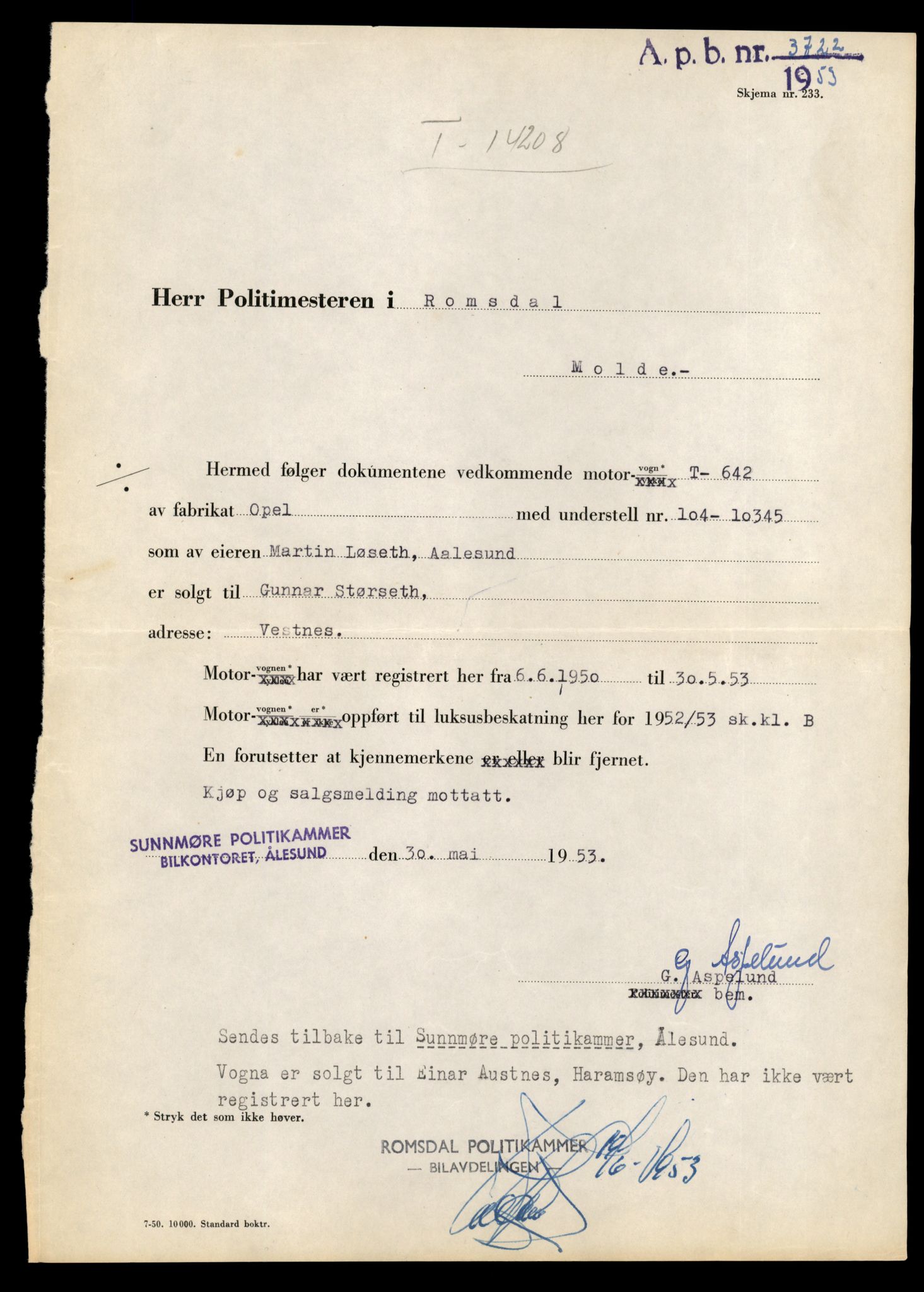 Møre og Romsdal vegkontor - Ålesund trafikkstasjon, AV/SAT-A-4099/F/Fe/L0044: Registreringskort for kjøretøy T 14205 - T 14319, 1927-1998, s. 117