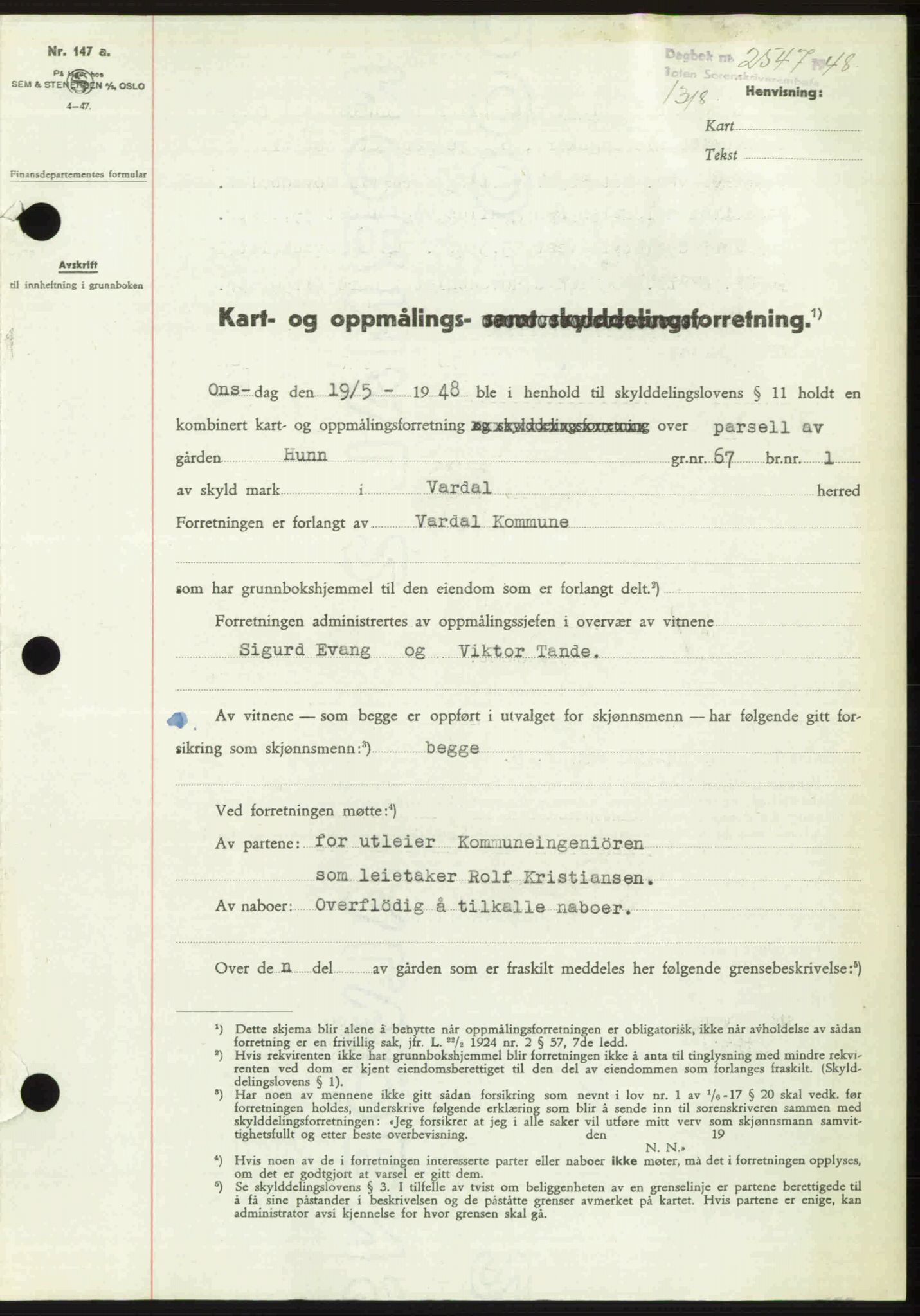 Toten tingrett, SAH/TING-006/H/Hb/Hbc/L0020: Pantebok nr. Hbc-20, 1948-1948, Dagboknr: 2547/1948