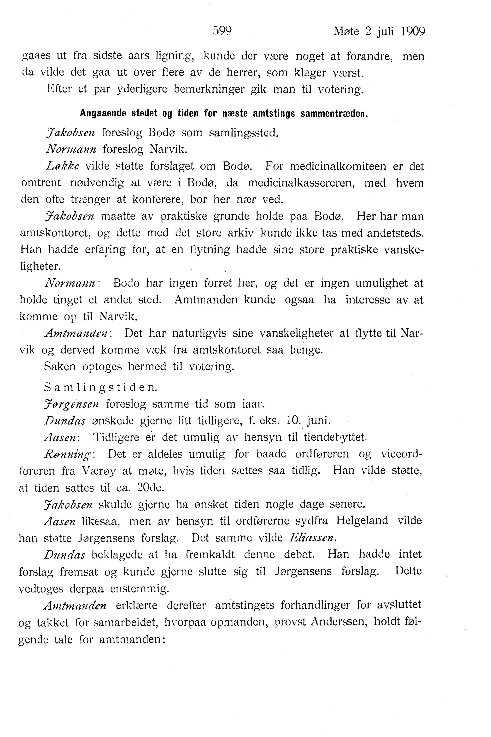 Nordland Fylkeskommune. Fylkestinget, AIN/NFK-17/176/A/Ac/L0032: Fylkestingsforhandlinger 1909, 1909