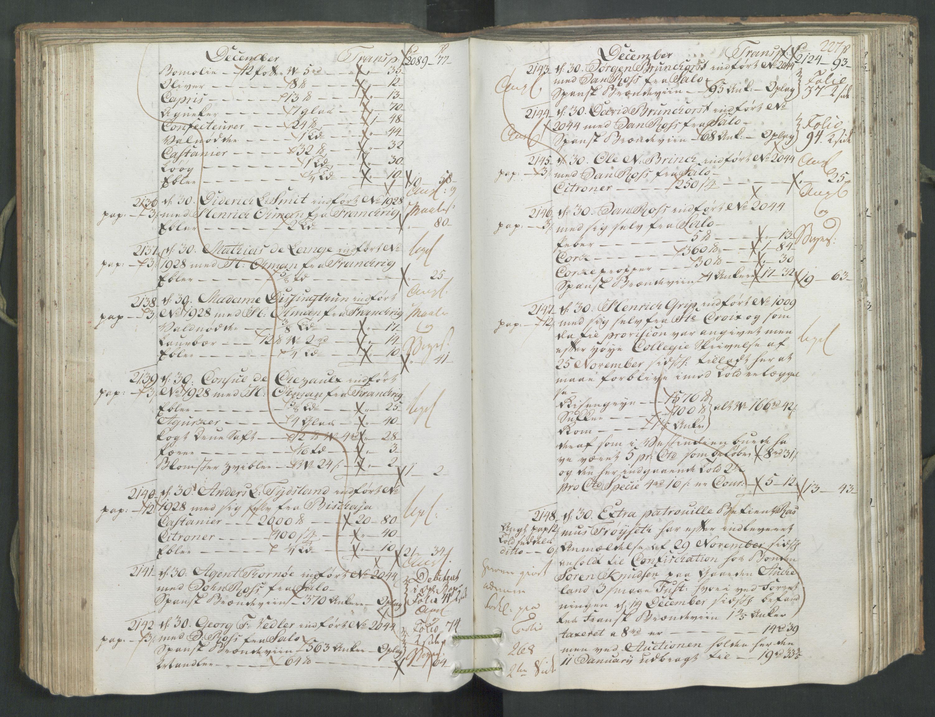 Generaltollkammeret, tollregnskaper, AV/RA-EA-5490/R26/L0222/0001: Tollregnskaper Bergen A / Inngående hovedtollbok, 1786, s. 226b-227a