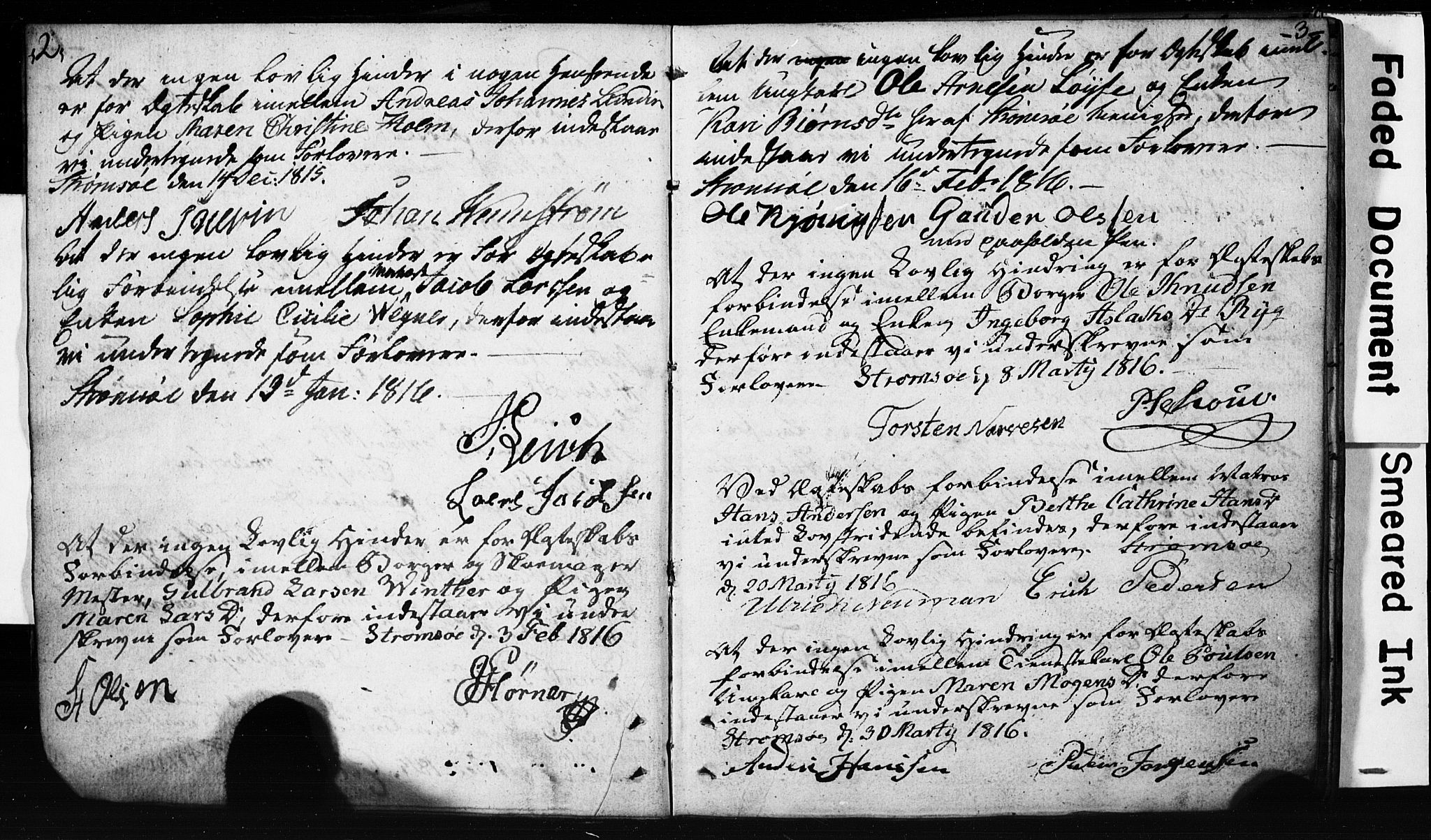 Strømsø kirkebøker, SAKO/A-246/H/Hb/L0002: Forlovererklæringer nr. 2, 1815-1857, s. 2-3