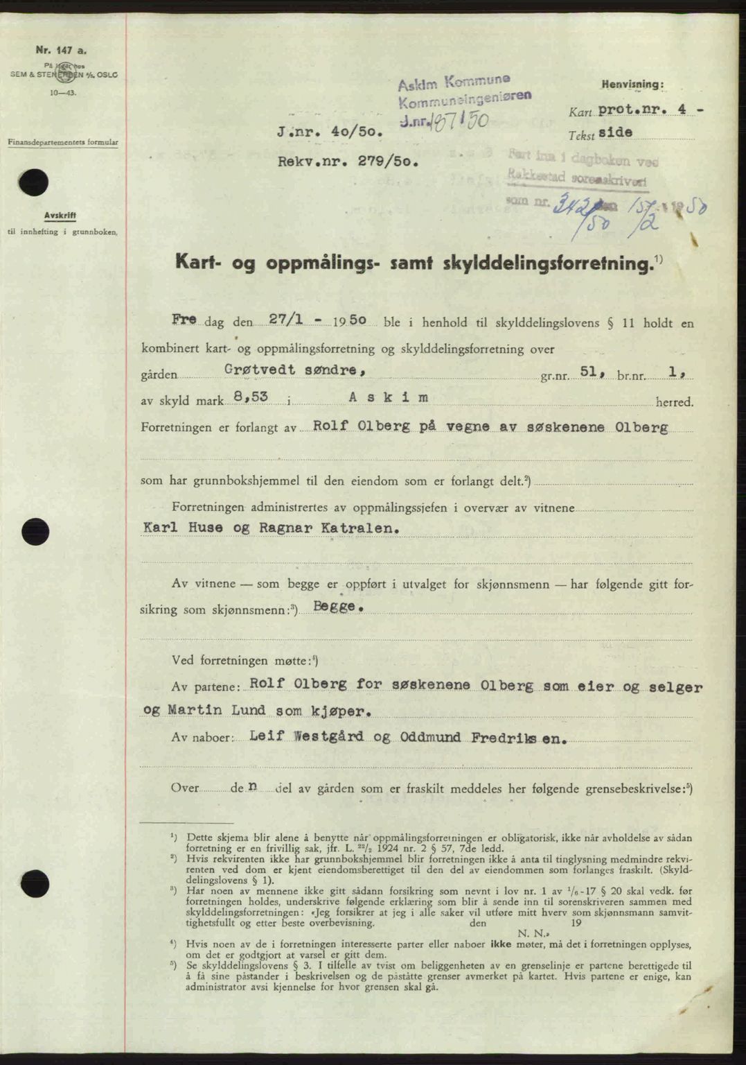 Rakkestad sorenskriveri, SAO/A-10686/G/Gb/Gba/Gbab/L0019: Pantebok nr. A19, 1949-1950, Dagboknr: 342/1950