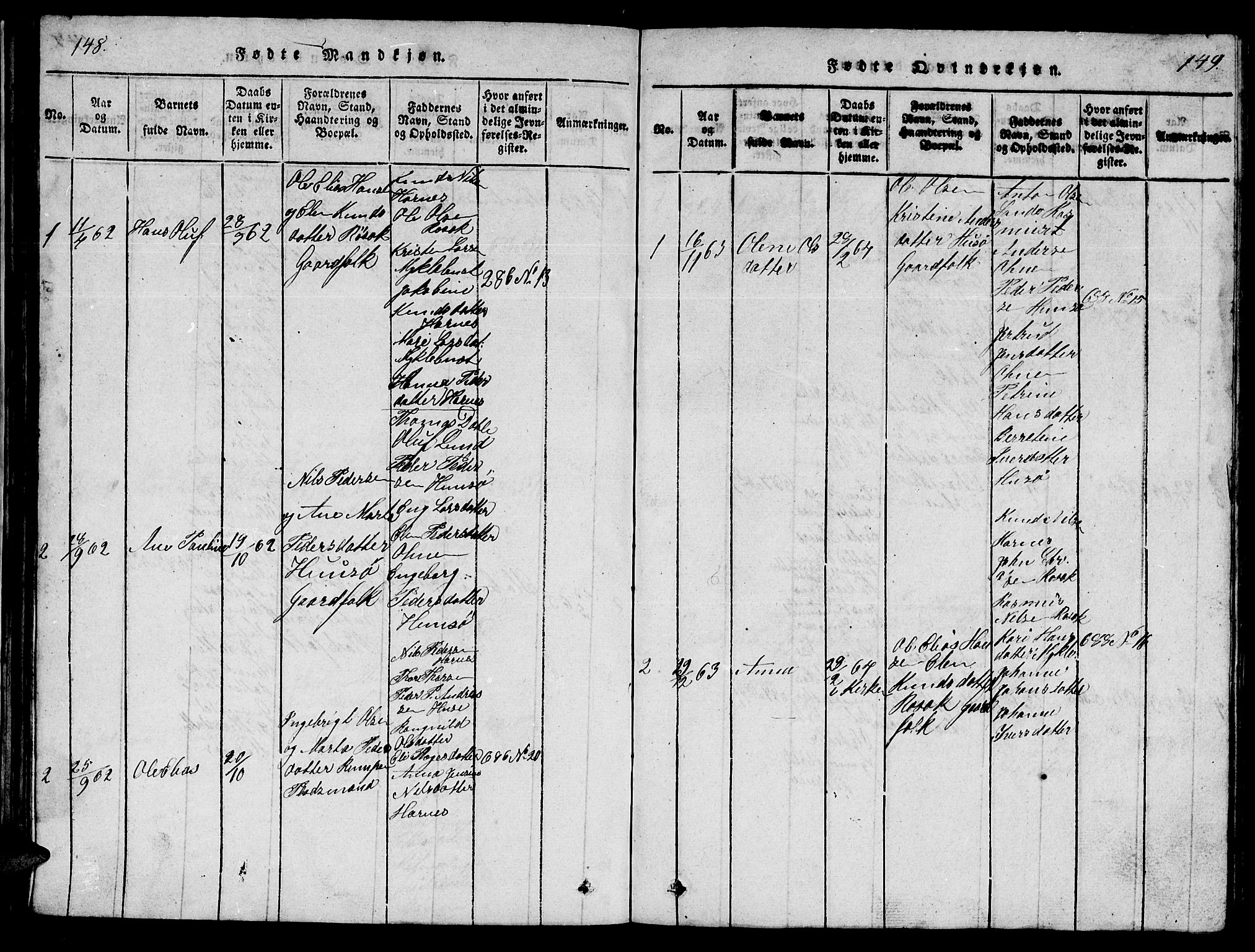 Ministerialprotokoller, klokkerbøker og fødselsregistre - Møre og Romsdal, AV/SAT-A-1454/561/L0731: Klokkerbok nr. 561C01, 1817-1867, s. 148-149