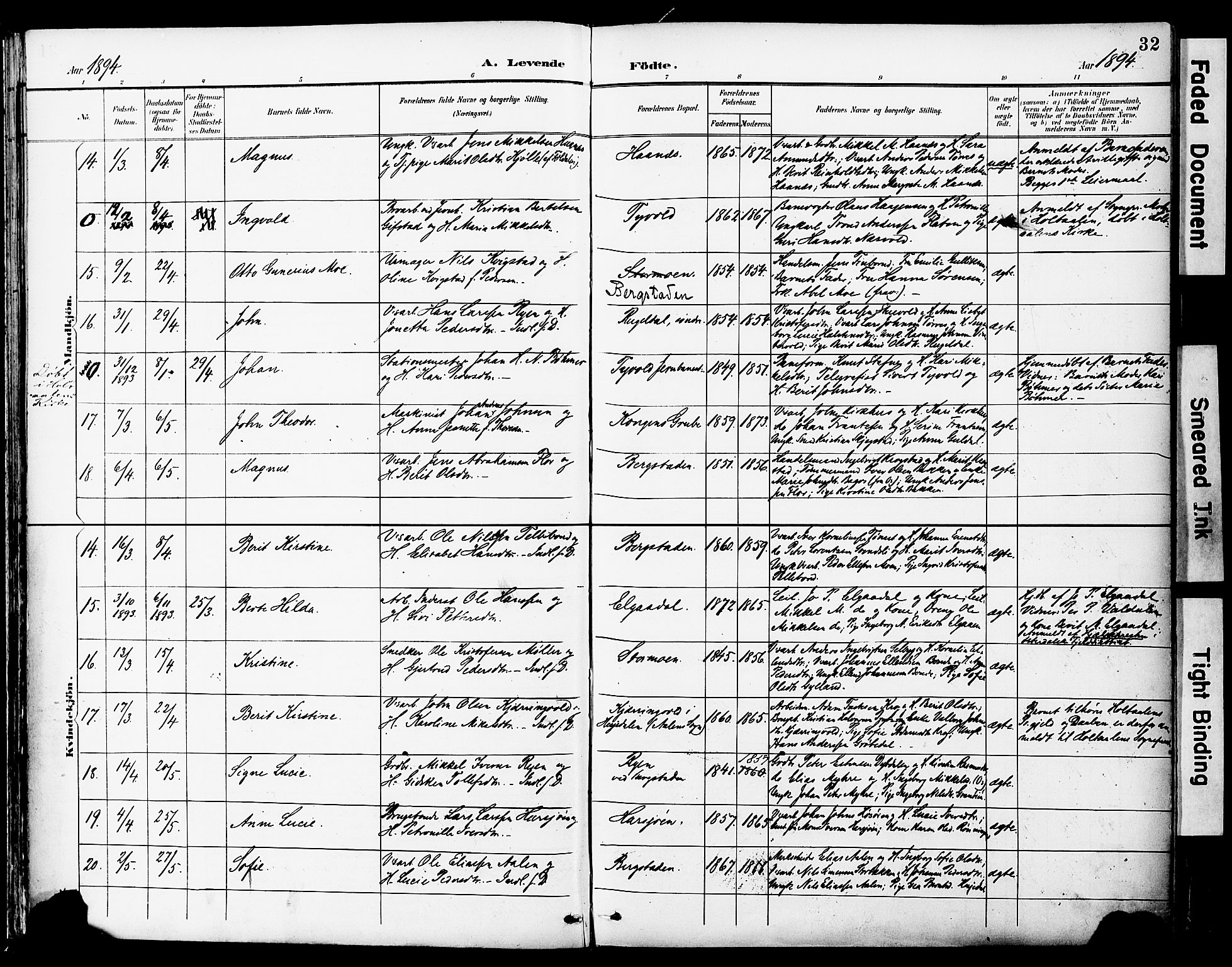 Ministerialprotokoller, klokkerbøker og fødselsregistre - Sør-Trøndelag, SAT/A-1456/681/L0935: Ministerialbok nr. 681A13, 1890-1898, s. 32