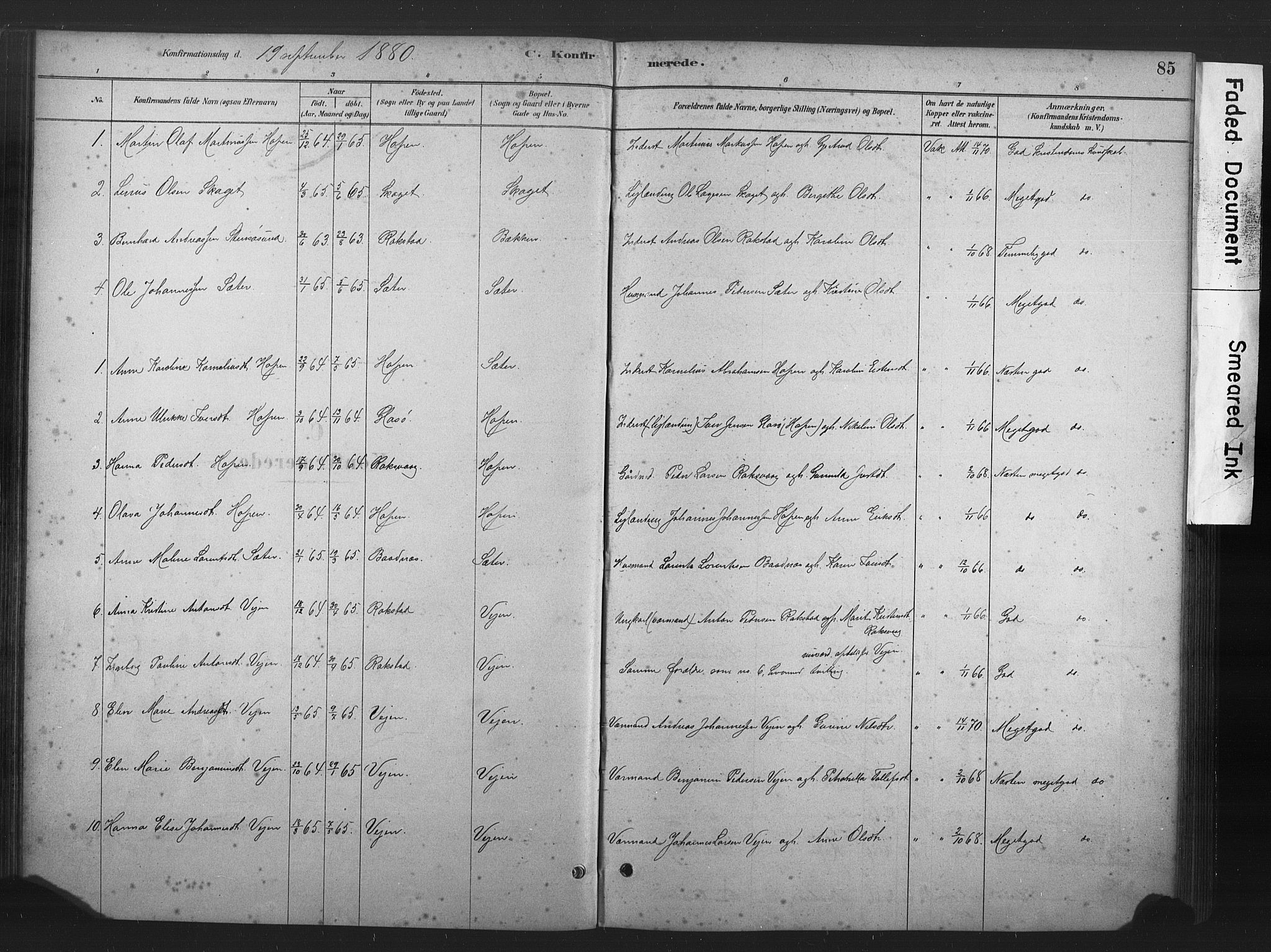 Ministerialprotokoller, klokkerbøker og fødselsregistre - Møre og Romsdal, AV/SAT-A-1454/583/L0954: Ministerialbok nr. 583A01, 1880-1906, s. 85