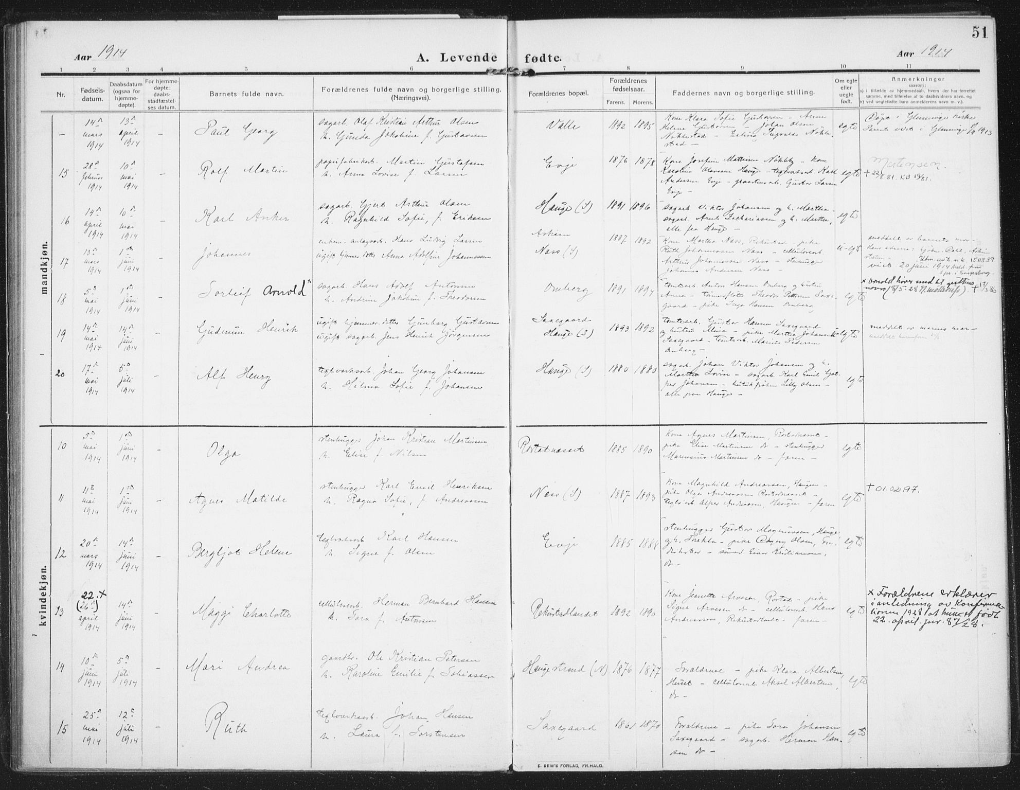 Rolvsøy prestekontor Kirkebøker, AV/SAO-A-2004/F/Fa/L0002: Ministerialbok nr. 2, 1909-1917, s. 51