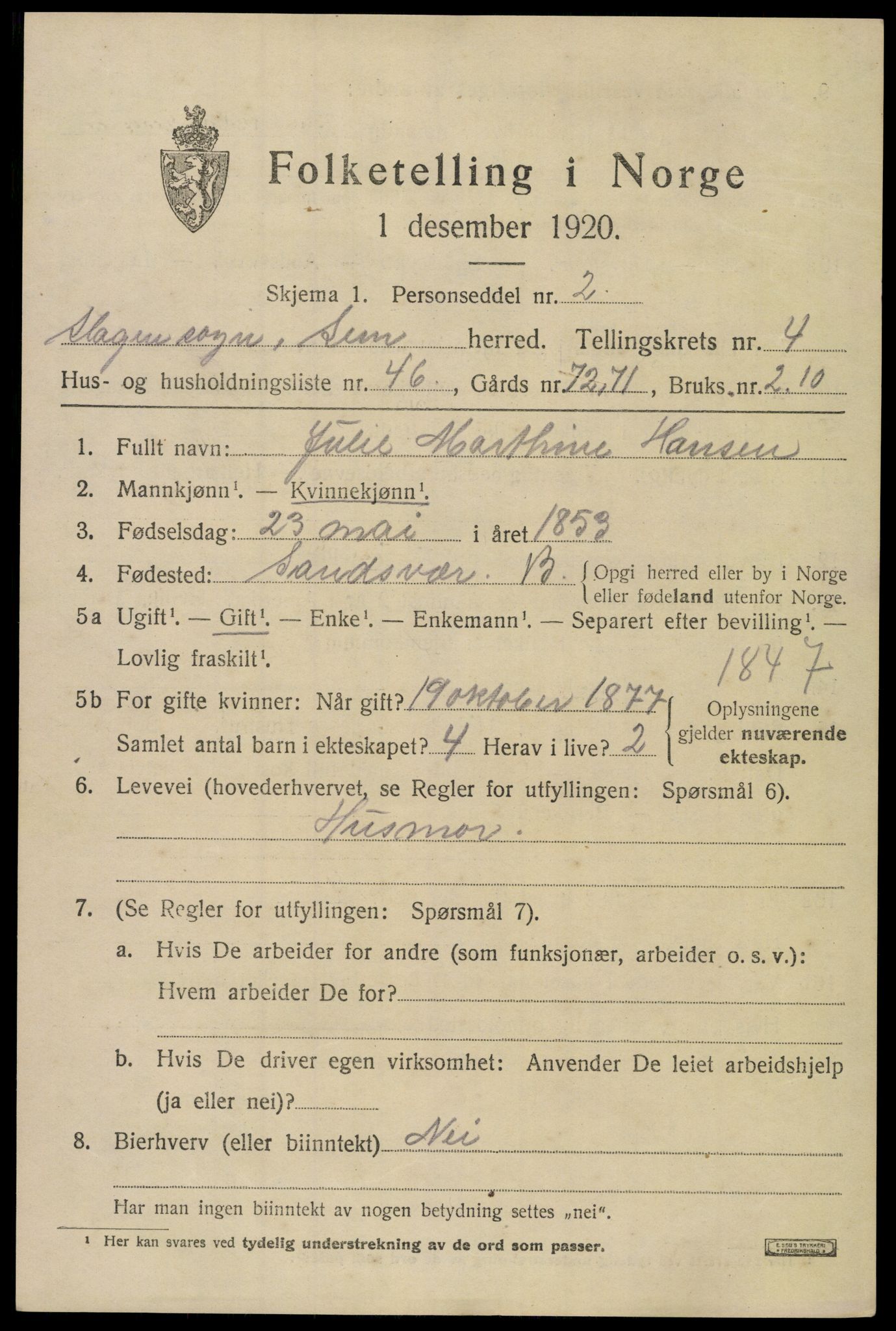 SAKO, Folketelling 1920 for 0721 Sem herred, 1920, s. 7563